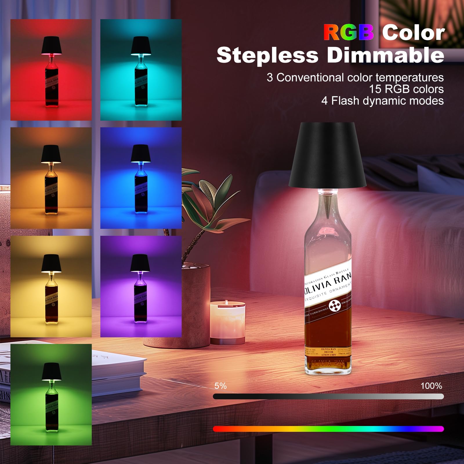 Soudfk 2025 New Wireless Bottle Lamp,Rgb Led Bottle Light With Remote(Rgb Black, 1Pc)