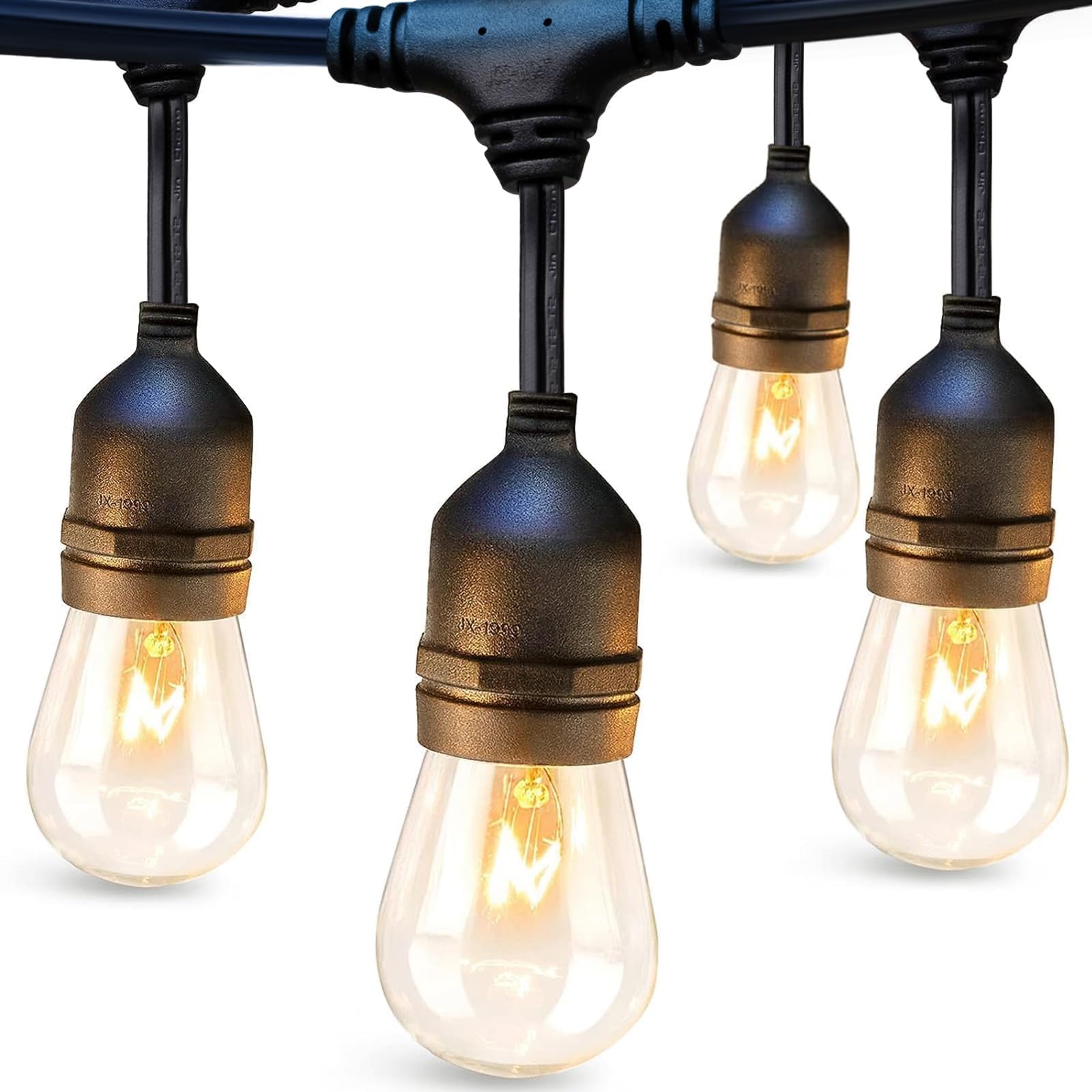 Addlon 96Ft(48Ft*2) Outdoor String Lights Commercial Grade Weatherproof Strand, 36 Edison Vintage Bulbs, 30 Hanging Sockets 6 Sp