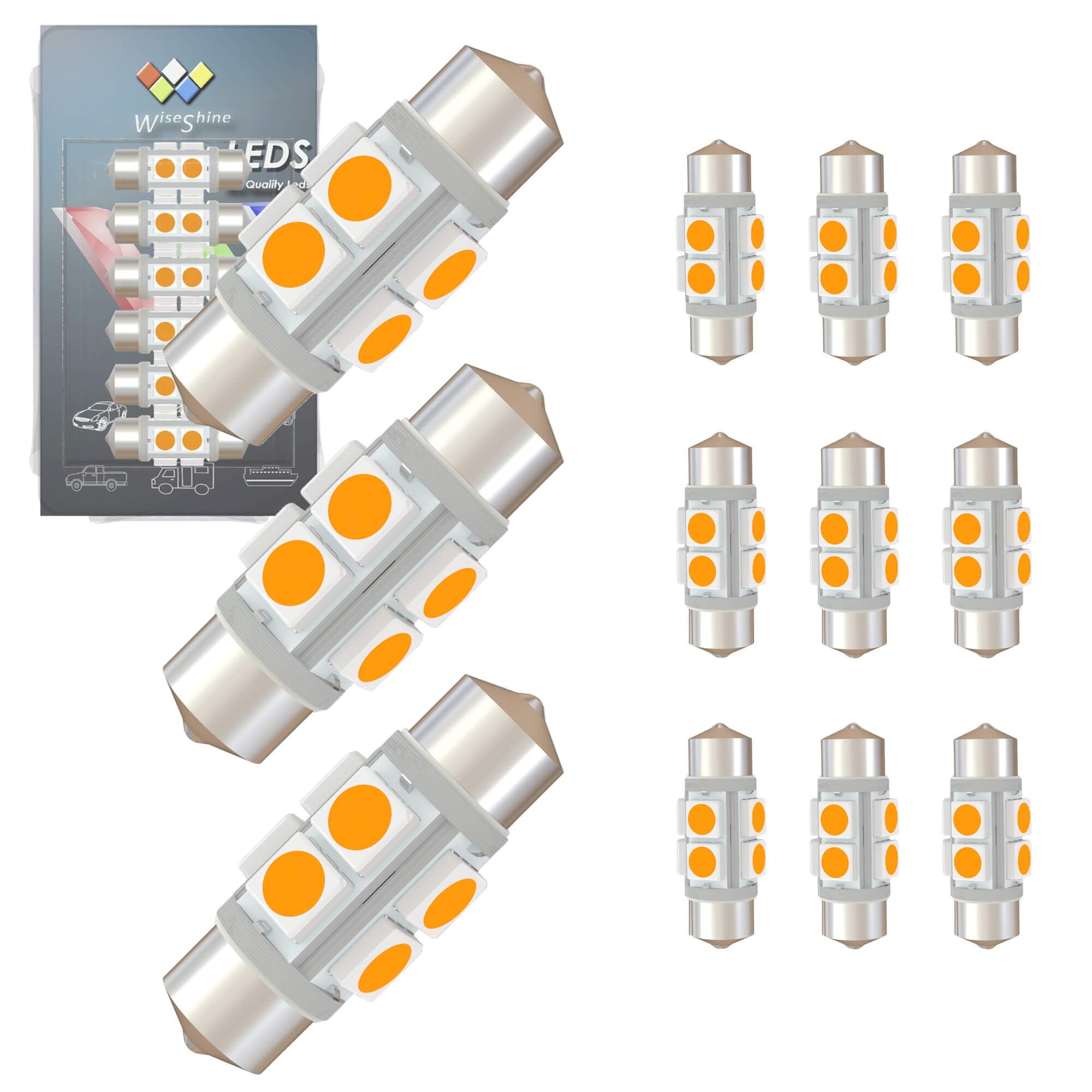 Wiseshine DC 12V 38mm 6418 LED Festoon Bulb 6411 C5W LED Bulbs Gold Amber for Automotive Interior Dome Door Trunk Lights (Pack 1
