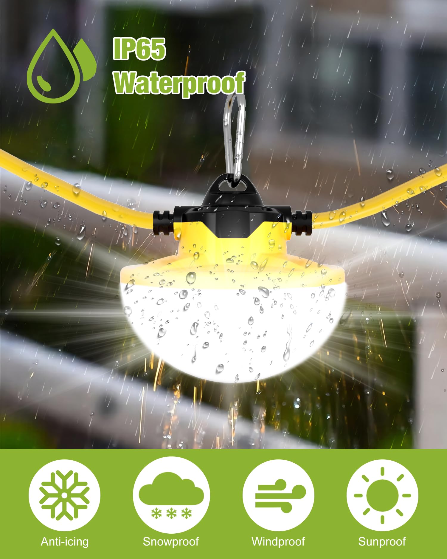 130W 16000Lm 3Pong Construction Lights String 100Ft Industrial Led String Work Lights, Ip65 Waterproof 18Awg Wire 5000K Super Bright For Construction Sites Temporary Work Jobsites Outdoor Lighting