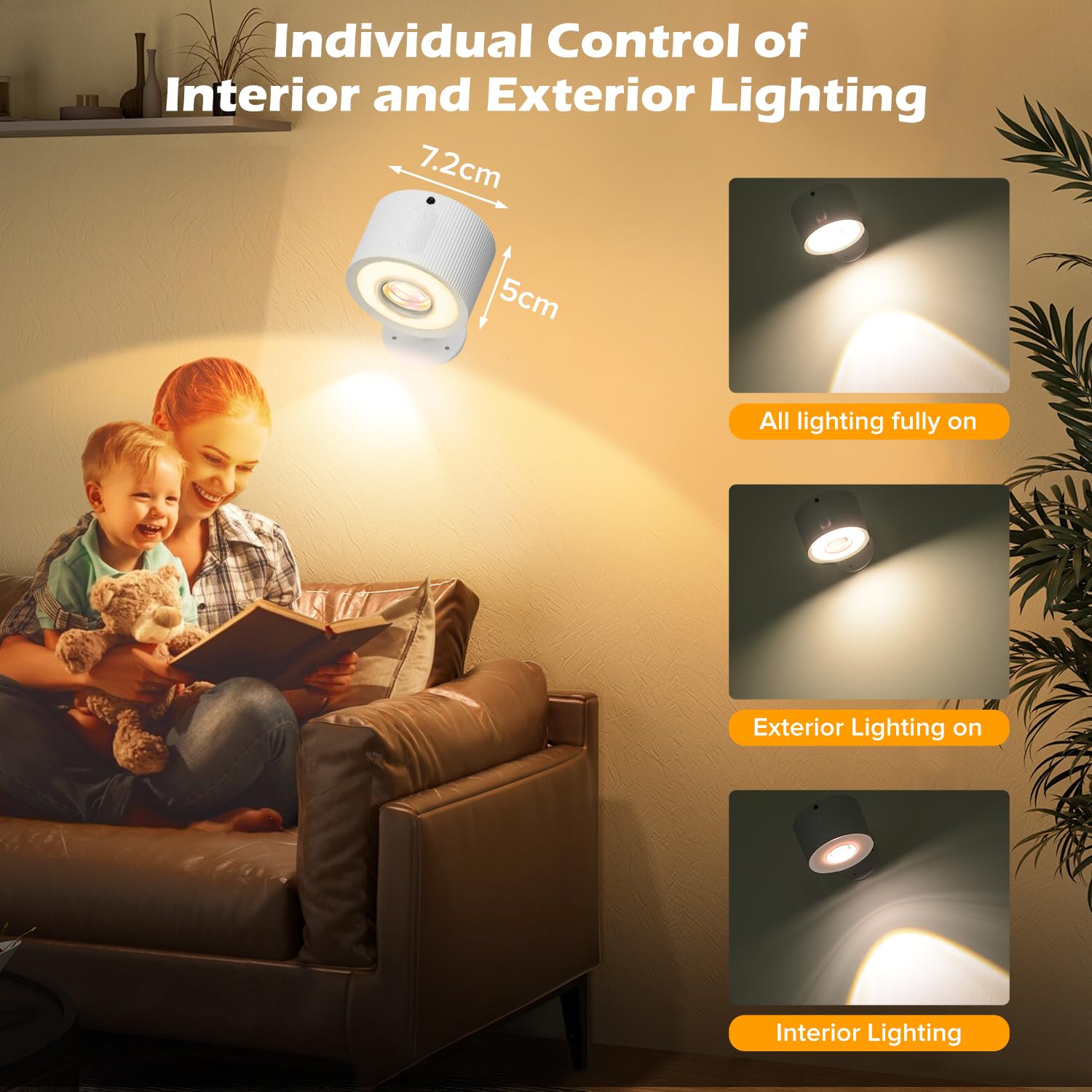 Plomixius LED Wall Mounted Lights, 3000mAh Rechargeable, Dimmable, 360° Rotate, 2 Psc, White-3 Color, Model YMX-101