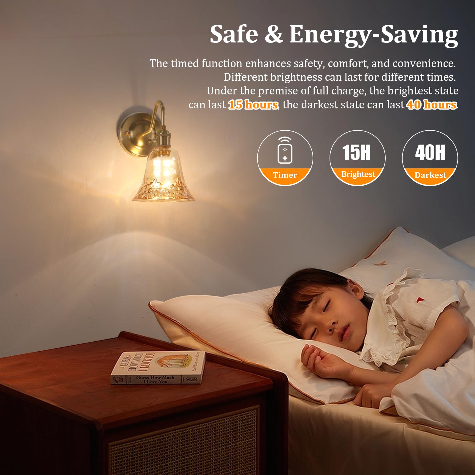 Shenmoyl Battery Operated Wall Sconce Set of 2, Vintage Glass Shade, Wireless Indoor Lamp, Amber Morning Glory, Model 1-93756-wlamp