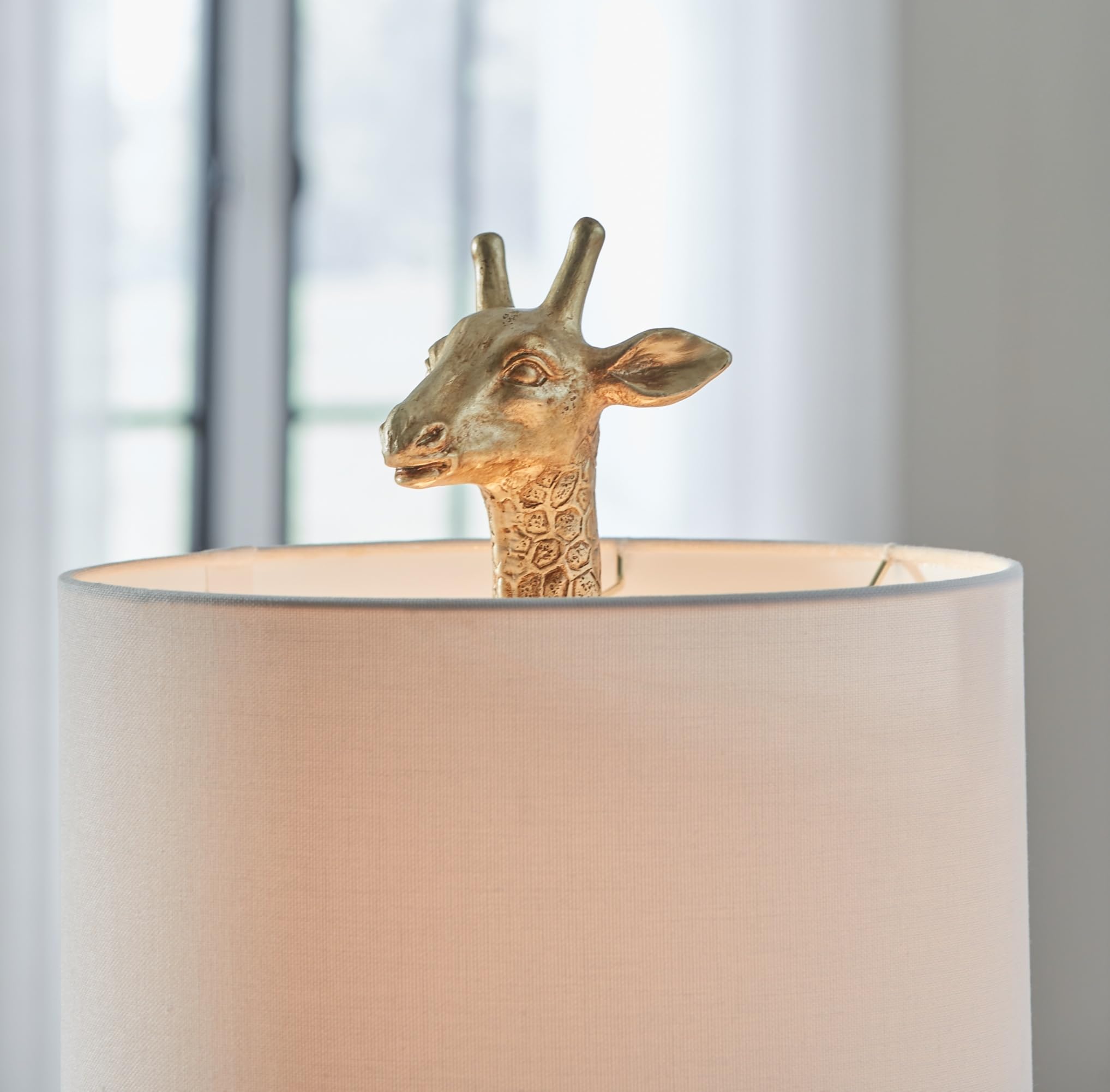Signature Design By Ashley Ferrison Contemporary Polyresin Giraffe Table Lamp With On-Off Switch, Metallic & White