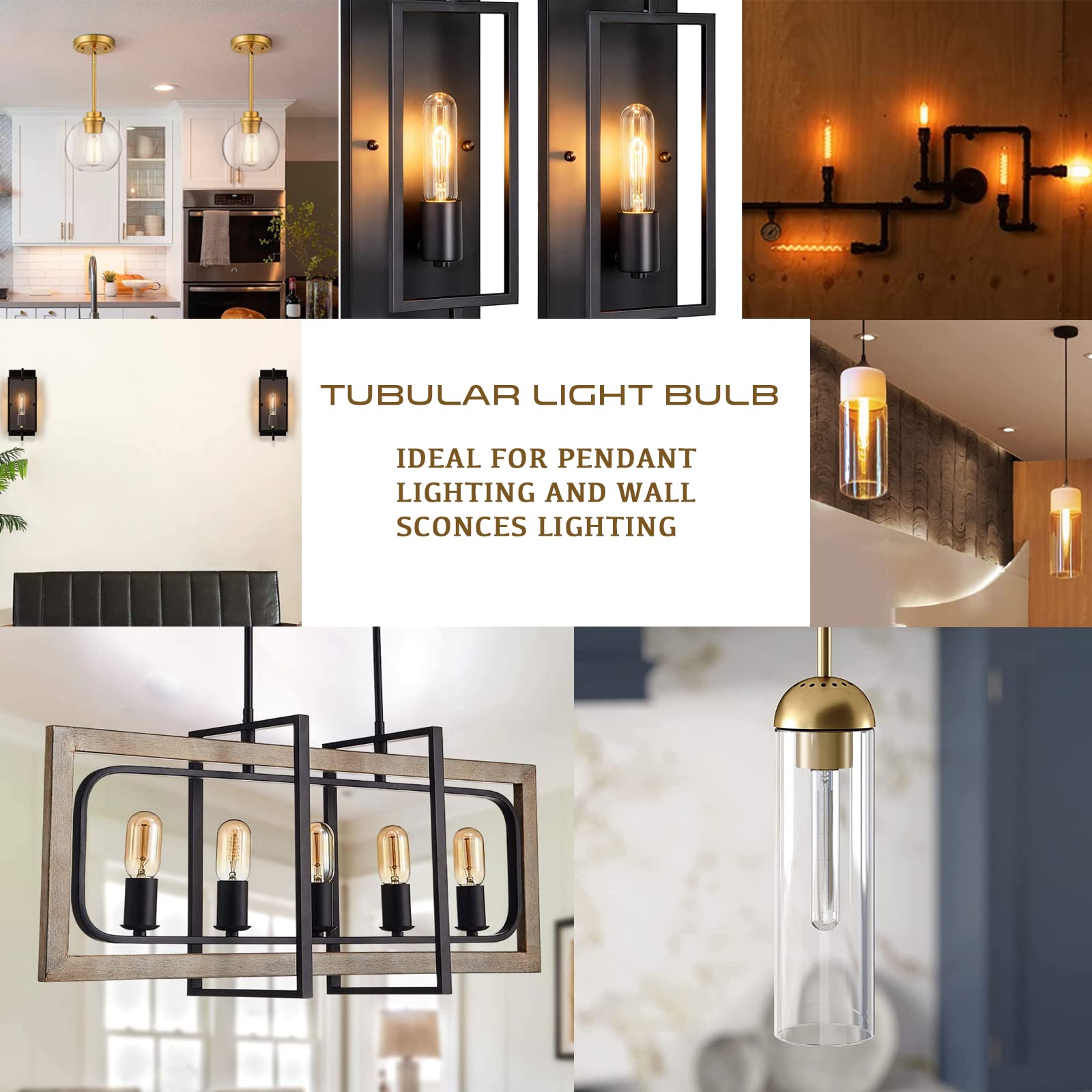 HuNanAoTe si Dimmable LED Tubular Bulb, 6W, Warm White 2700K, E26 Base, Amber, 6 Pack