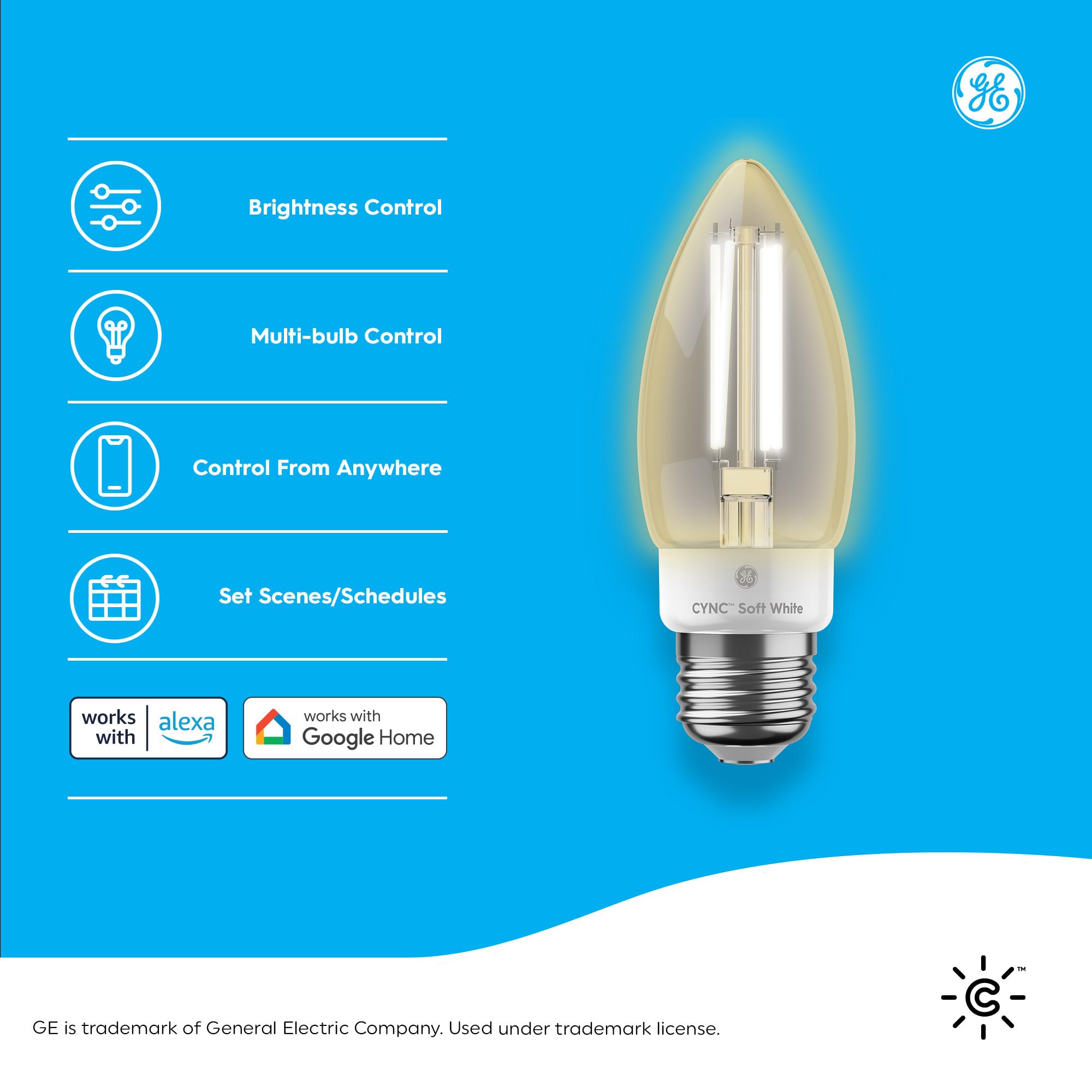 GE CYNC Smart LED Light Bulbs, Soft White, Bluetooth & Wi-Fi, 2 Count, Medium Base, Model CLEDBM6LDGF-2T