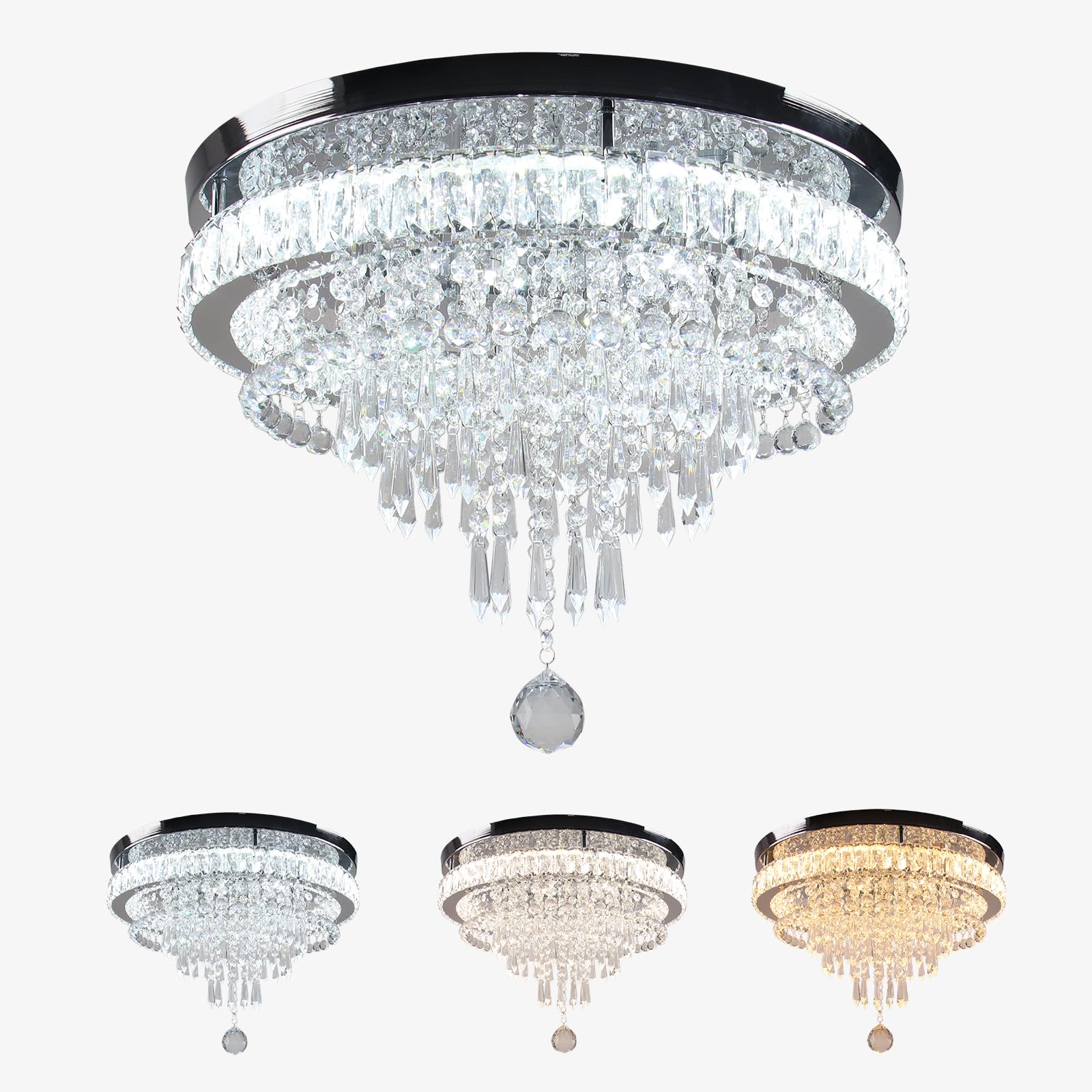 Frixchur 19.7" Crystal Chandelier Modern Led Flush Mount Light For Bedroom, Dining Room