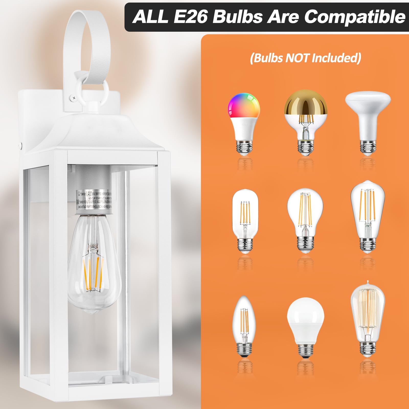 Yolsunes 15&quot; White Outdoor Wall Sconces, Waterproof Modern Lanterns, 2 Pack