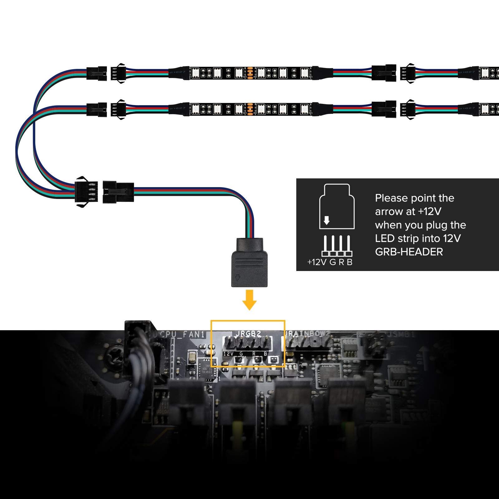 BTF-LIGHTING LED RGB PC Light Strip 4PCs 19.7in 12V GRB Black for ASUS Aura Sync, Gigabyte RGB Fusion, MSI Mystic Light