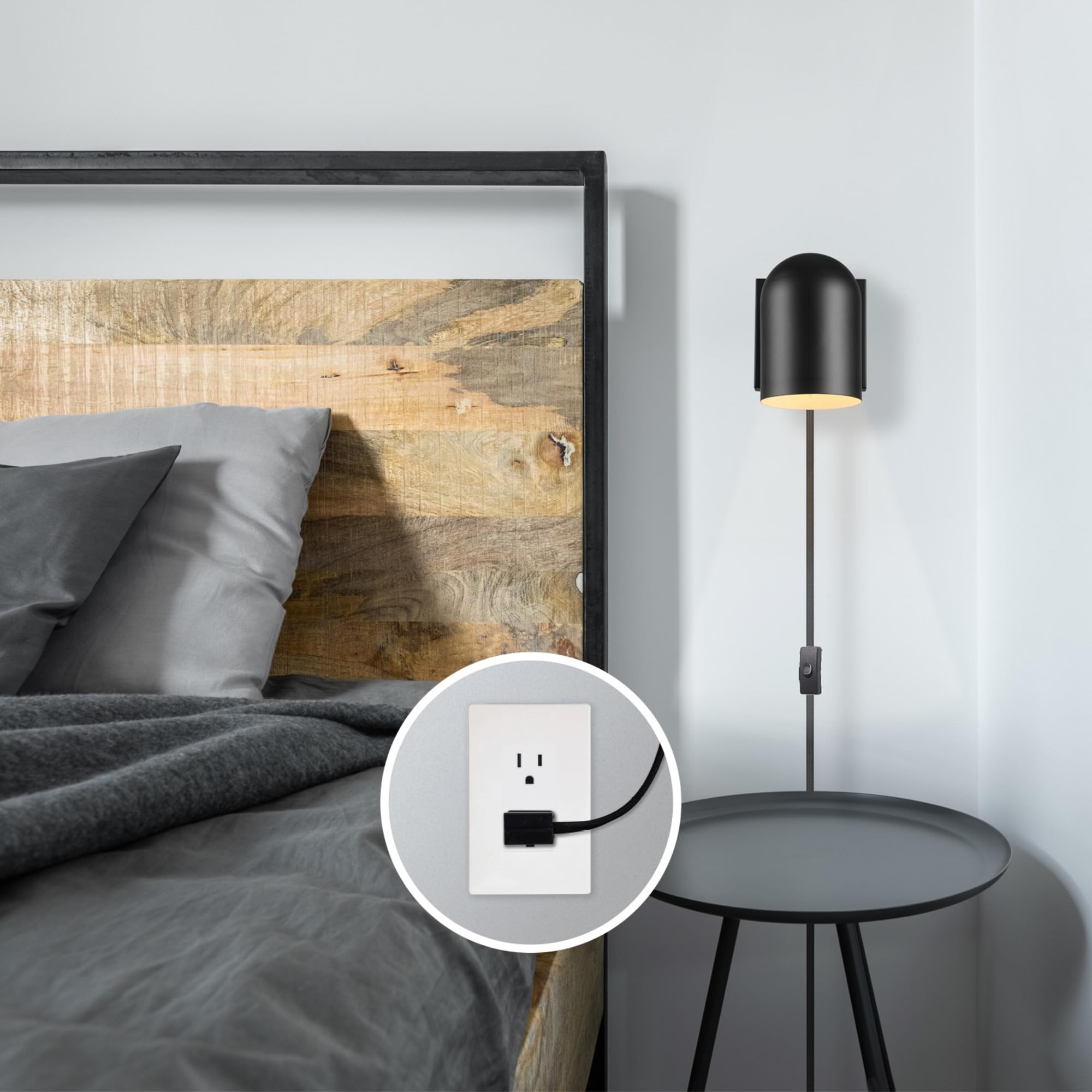 Globe Electric 65000098 1-Light Plug-In Or Hardwire Wall Sconce, Matte Black, 6Ft Black Braided Fabric Cord, In-Line Rocker Swit