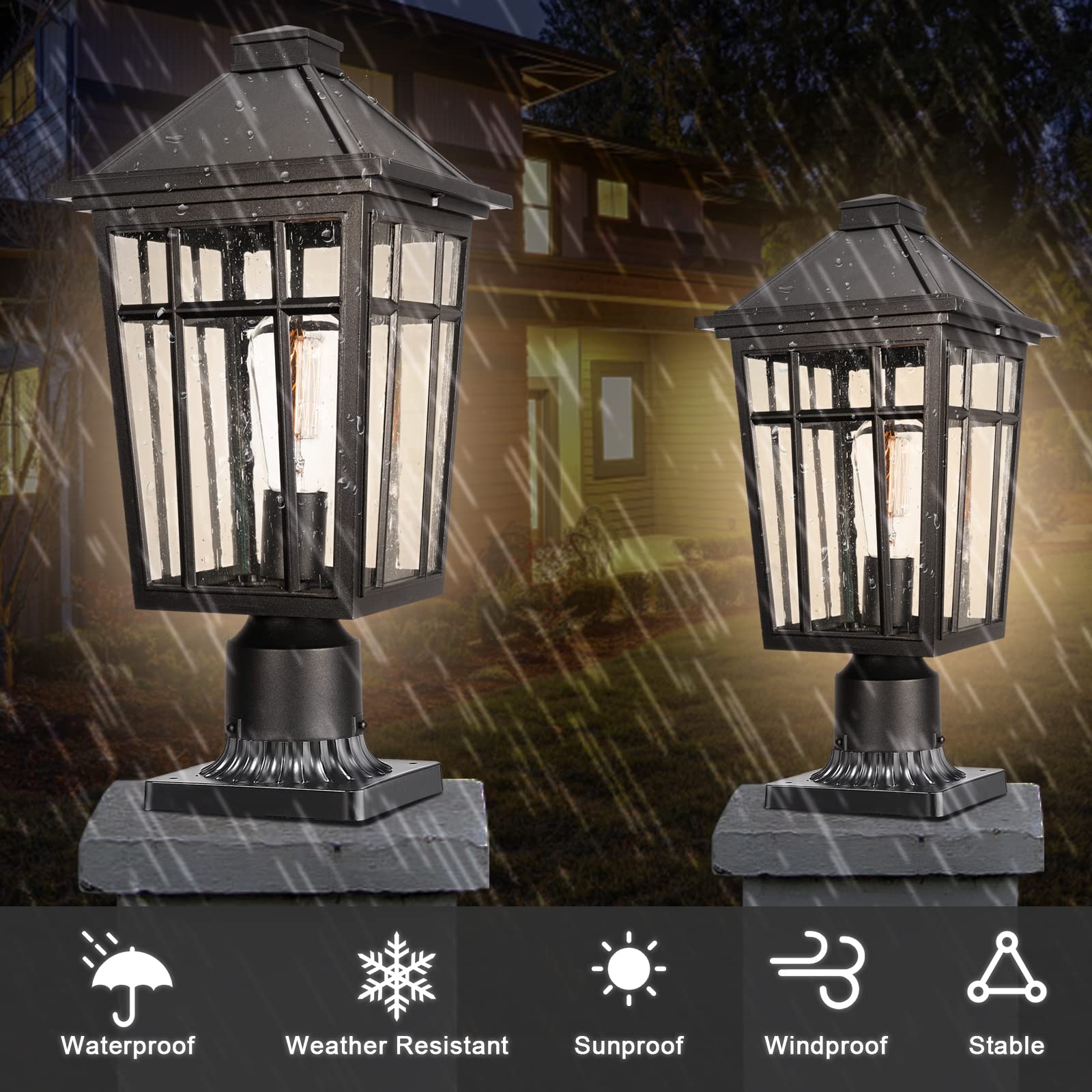Darkaway Large Outdoor Post Light Fixture, Waterproof Aluminum, Black, Model 6X16P-M BK, Ideal for Garden, Patio, Pathway Lighting