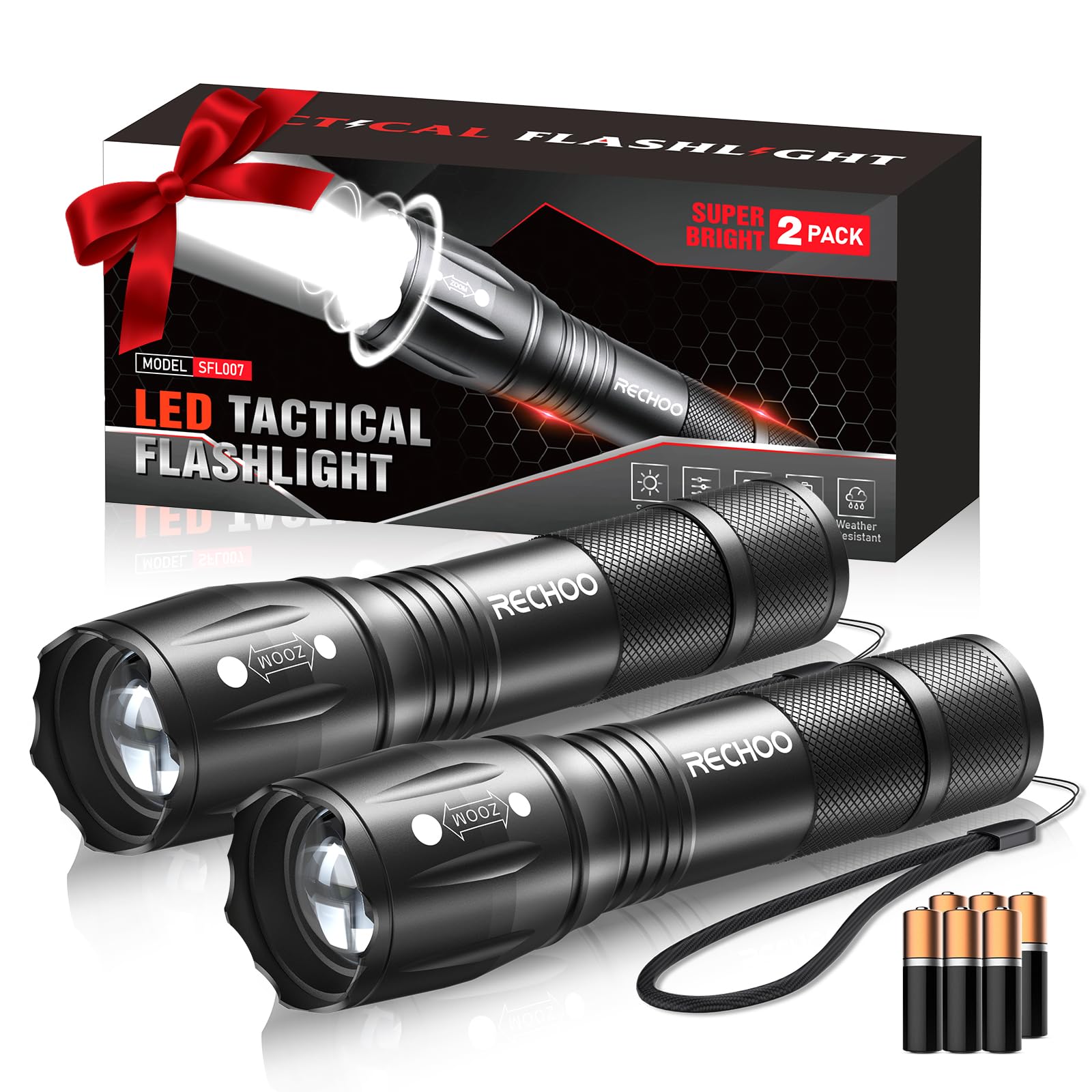 LED Flashlights High Lumens 2 Pack, Powerful Tactical Flashlight With 3 Modes, Pocket Small Flash Light, Waterproof Zoomable Fla