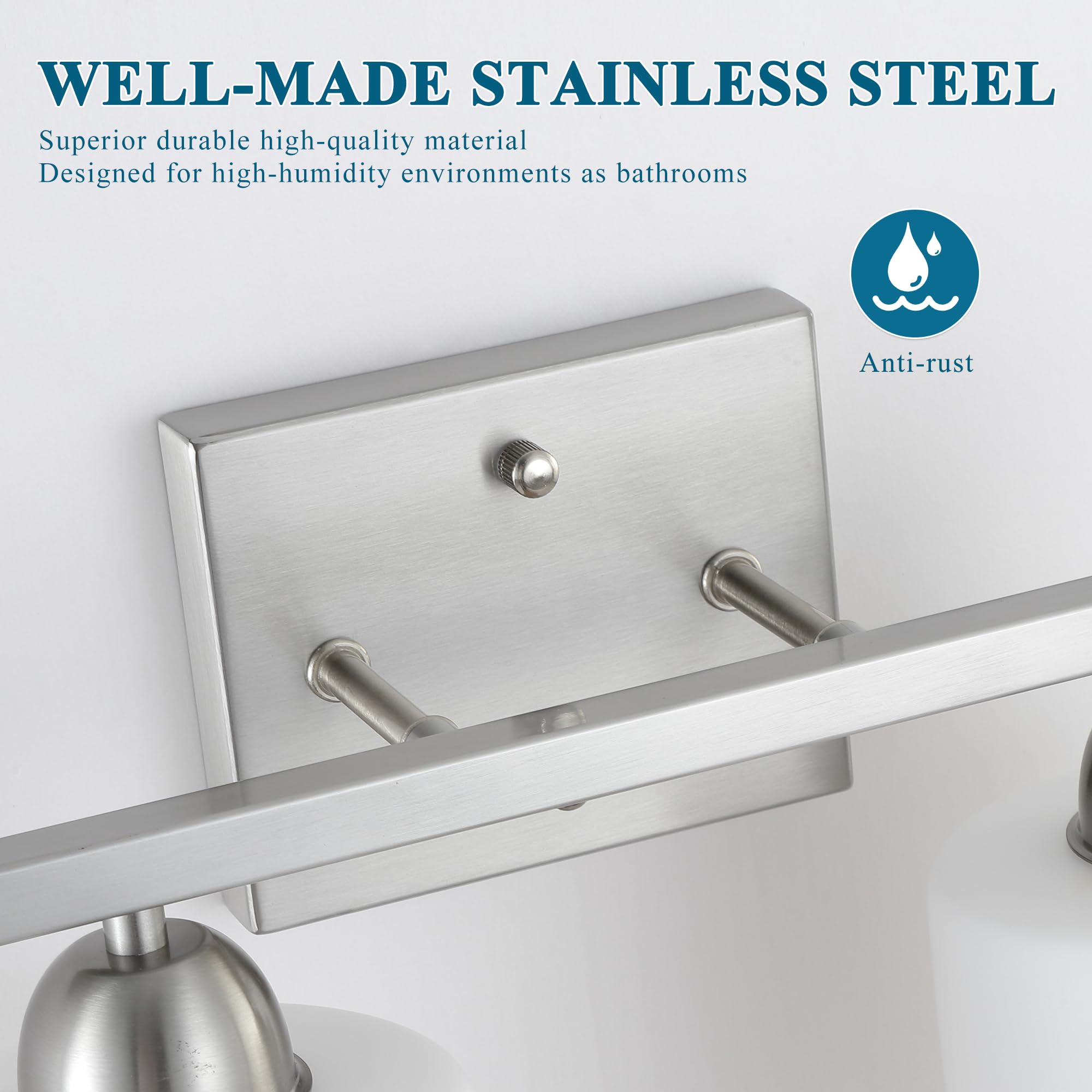 Mecgirn Stainless Steel Bathroom Vanity Light, 2 Light, Brushed Nickel, Milk Glass and Clear Glass Shades, Model B0007-2