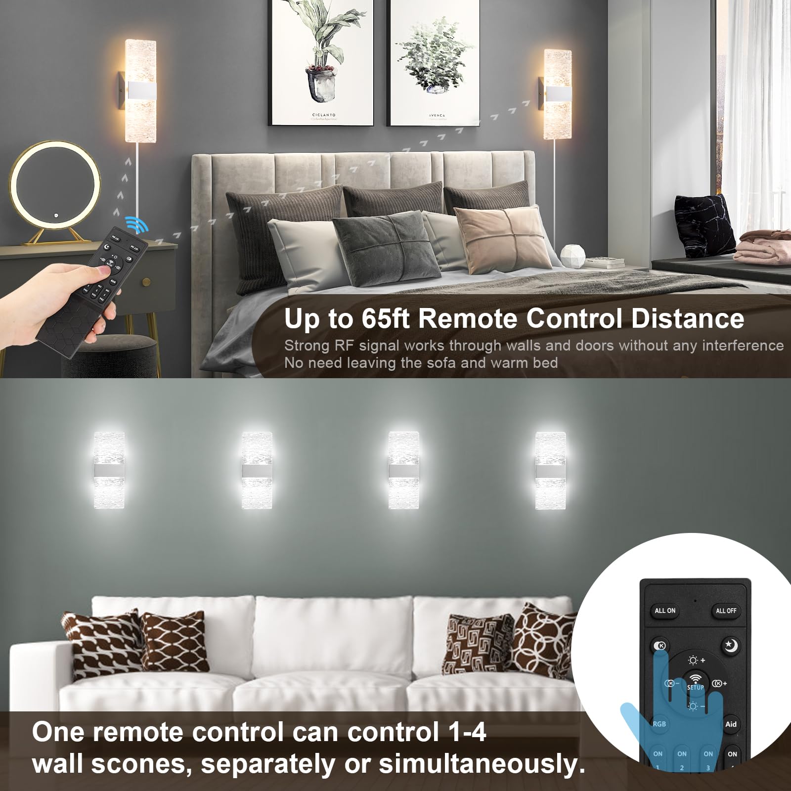 GOODATE Plug in Wall Sconces, 3000K-6500K Adjustable Colors, 10%-100% Brightness, 12W Acrylic, 2 Pack, Silver1