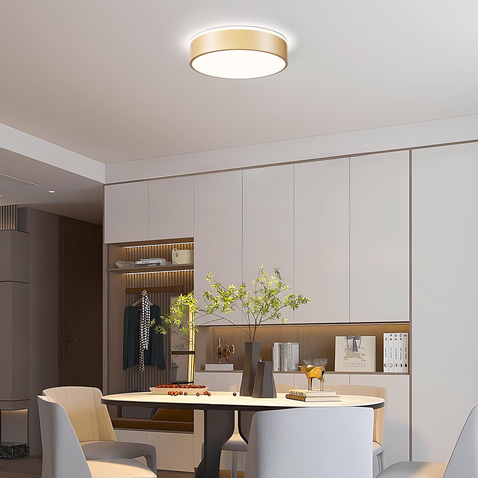 Vikaey Gold Led Ceiling Light Modern Flush Mount Light Fixture Round Metal Ceiling Lamp For Living Room Entryway Bedroom Kitchen