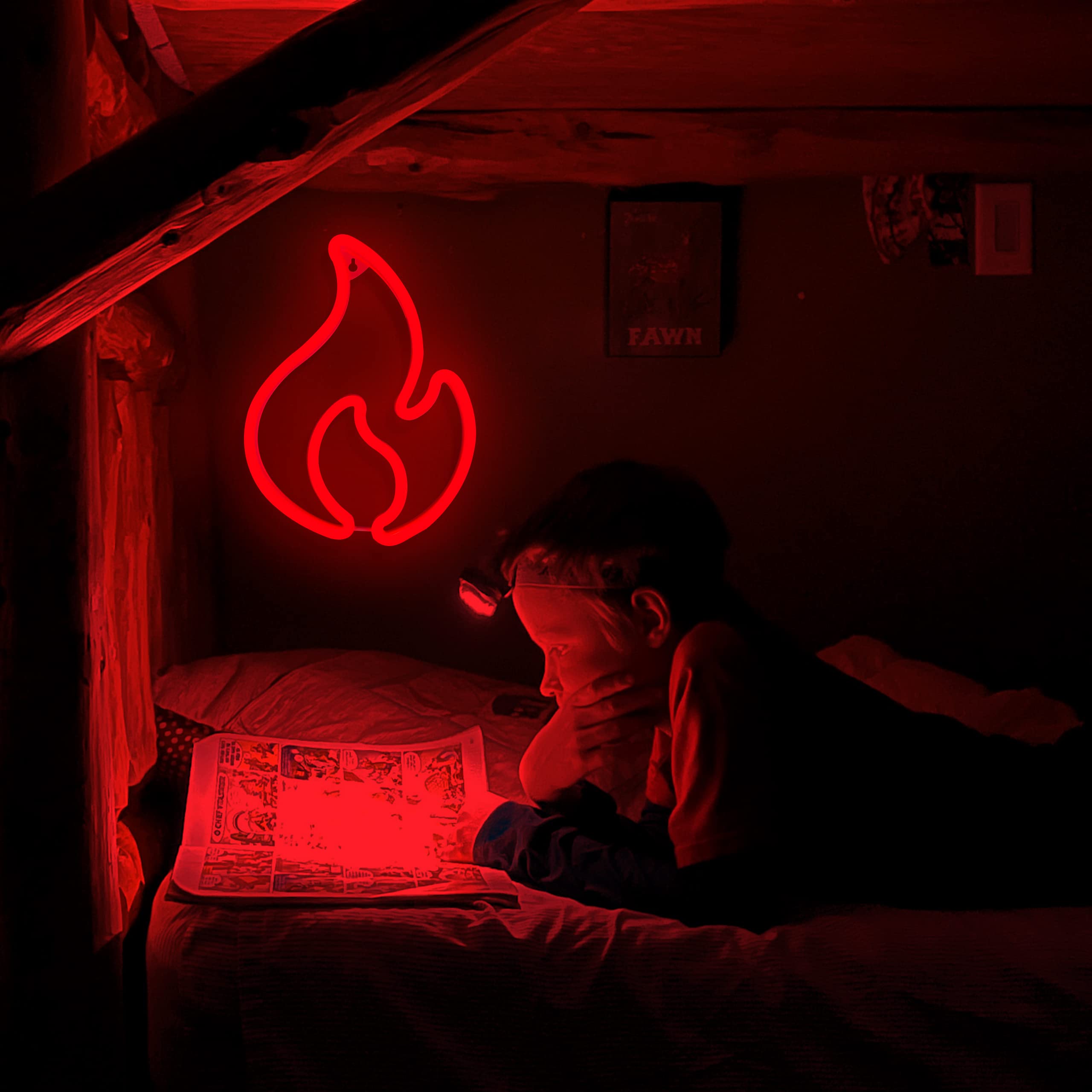 BerniceKelly Flame Neon Sign LED Light for Wall Decor, USB/Battery Powered, Red, Model 268YYI-NHD2203081