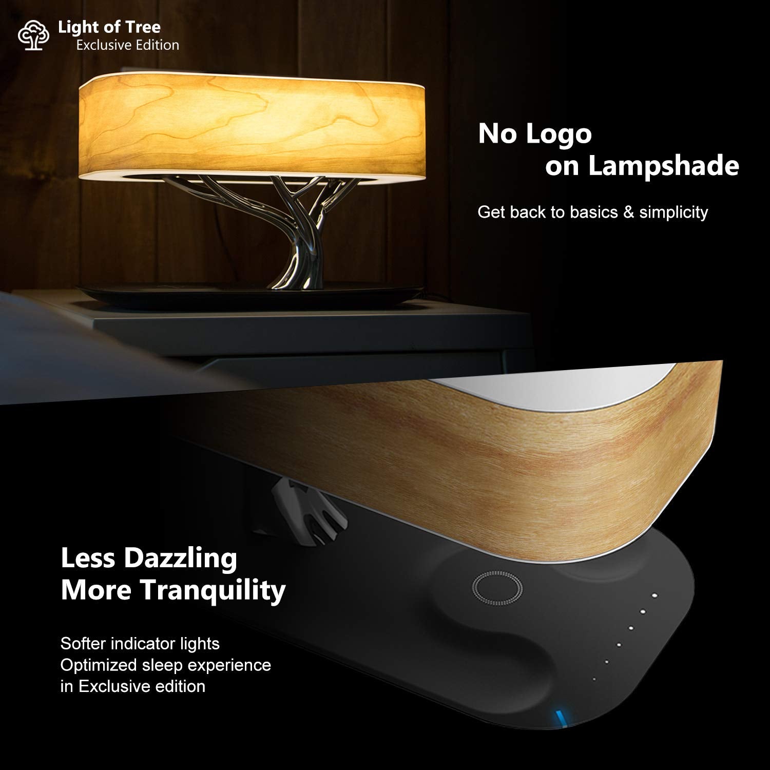 AMPULLA Masdio Bedside Lamp with Bluetooth Speaker & Wireless Charger, Stepless Dimming, Light of Tree(Plus)