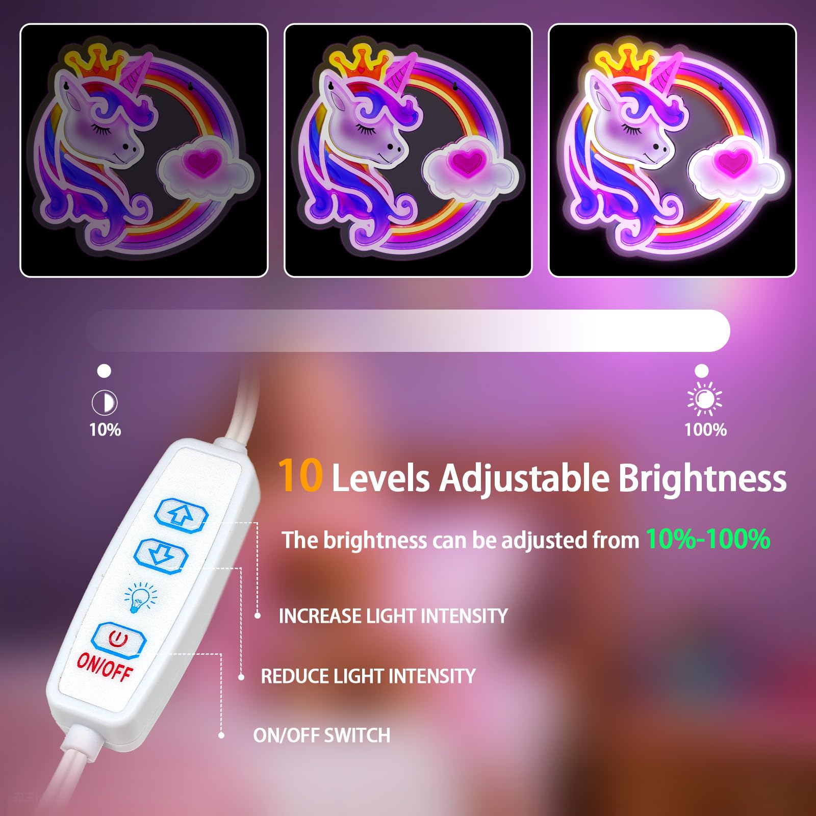 Unicorn Neon Sign For Wall Decor 10 Adjustable Dimmable Colorful Rainbow Unicorn Neon Lights For Girls Room Usb Powered Unicorn Led Signs For Bedroom Kids  Unicorn Lights Gifts For Christmas Birthday