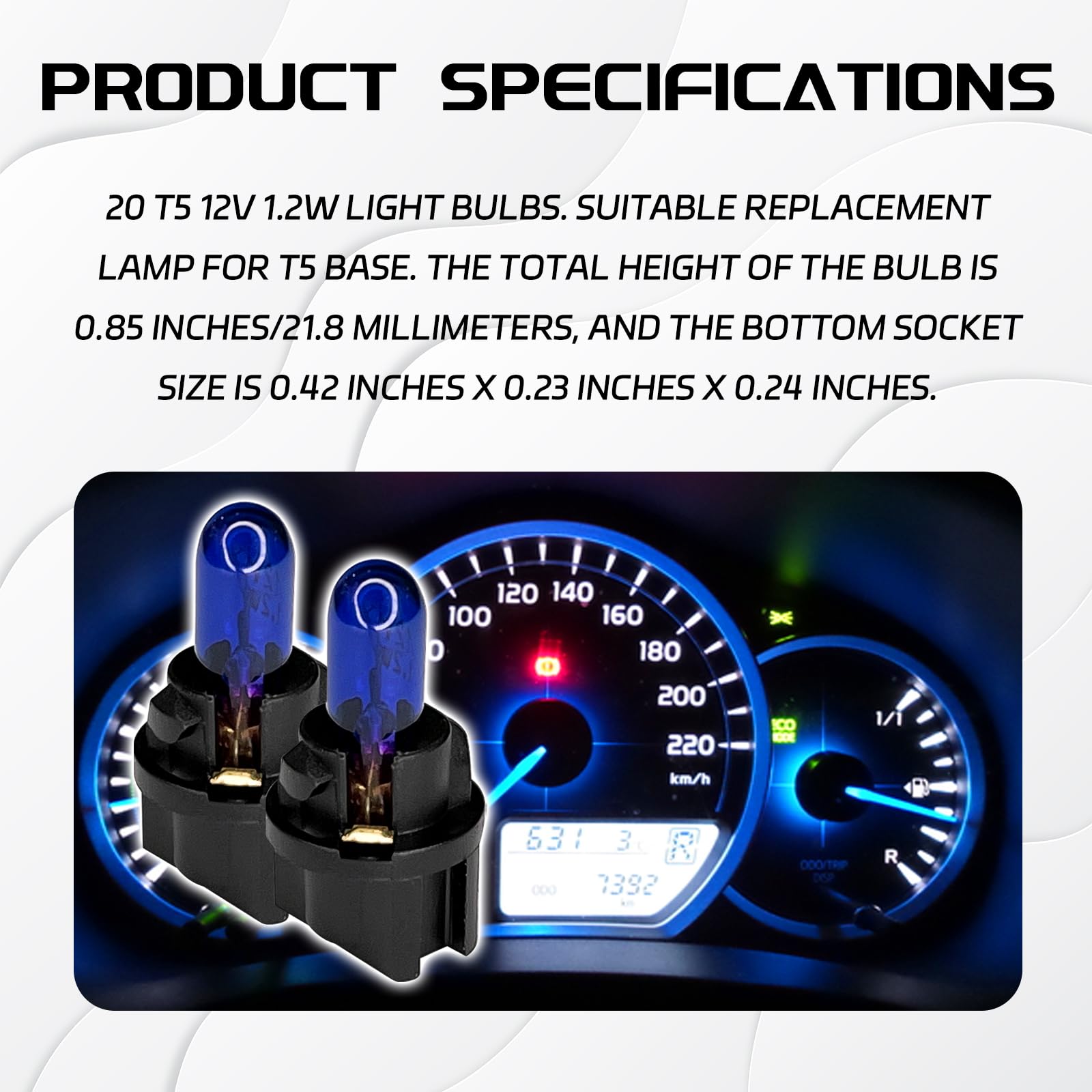 Qqwd 20Pcs T5 17 57 86 Halogen Instrument Cluster Bulbs Kits  12V Dash Light For Car Interior  Automotive Replacement Gauge Cluster Panel Bulb With T5 Sockets  Universal Lighting Accessories(Blue