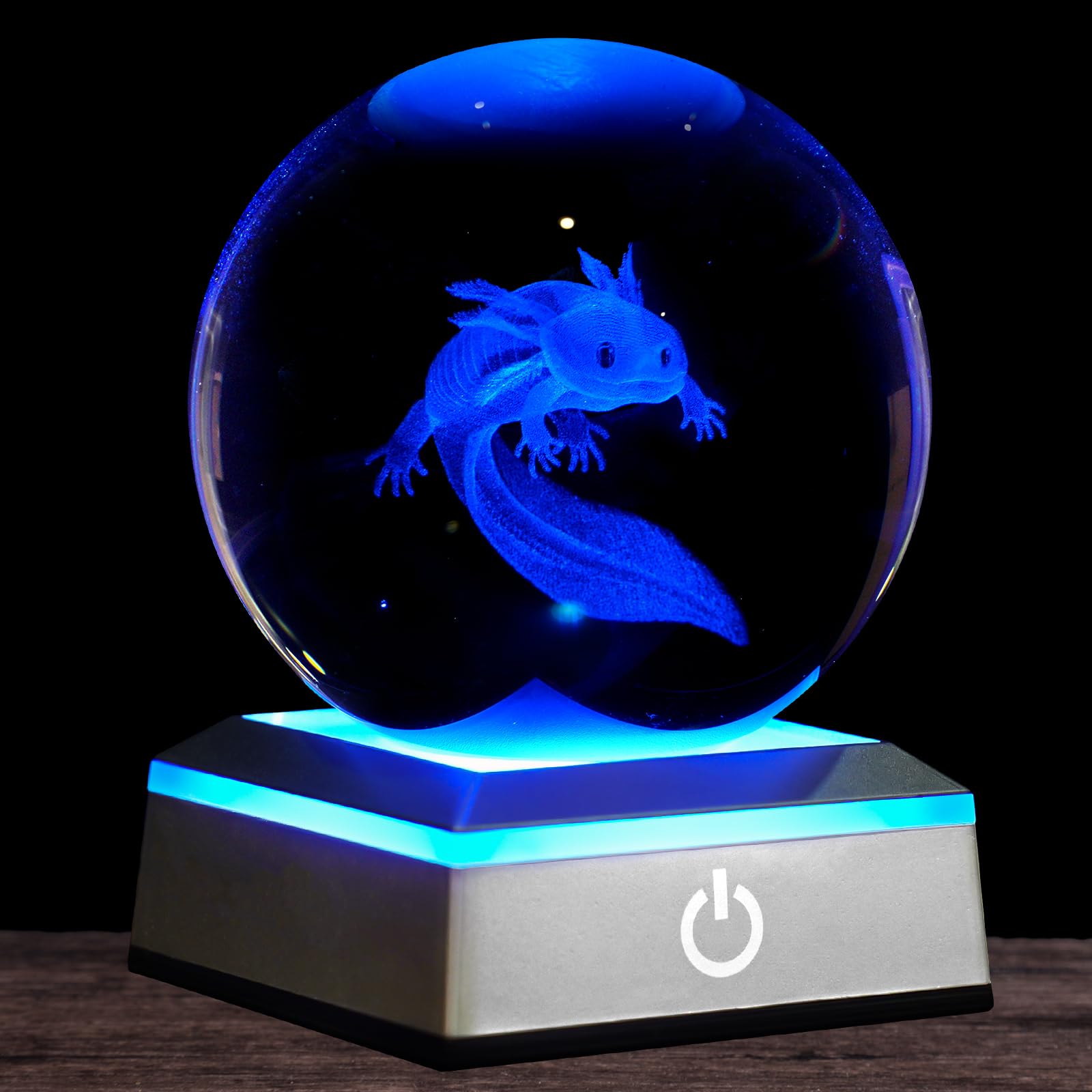3D Axolotl Crystal Ball Night Light 3.15 inch Glass Ball Table Lamp with Color Changing Touch Base Axolotl Decor Ideal Gifts for