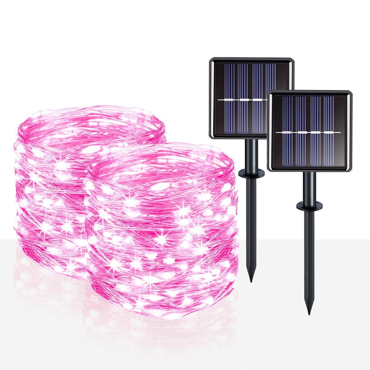 Suddus Pink Solar String Lights For Outside, 2 Pack Total 66Ft 200 Led Pink Fairy Light Outdoor, 8 Modes Solar Twinkle Light For
