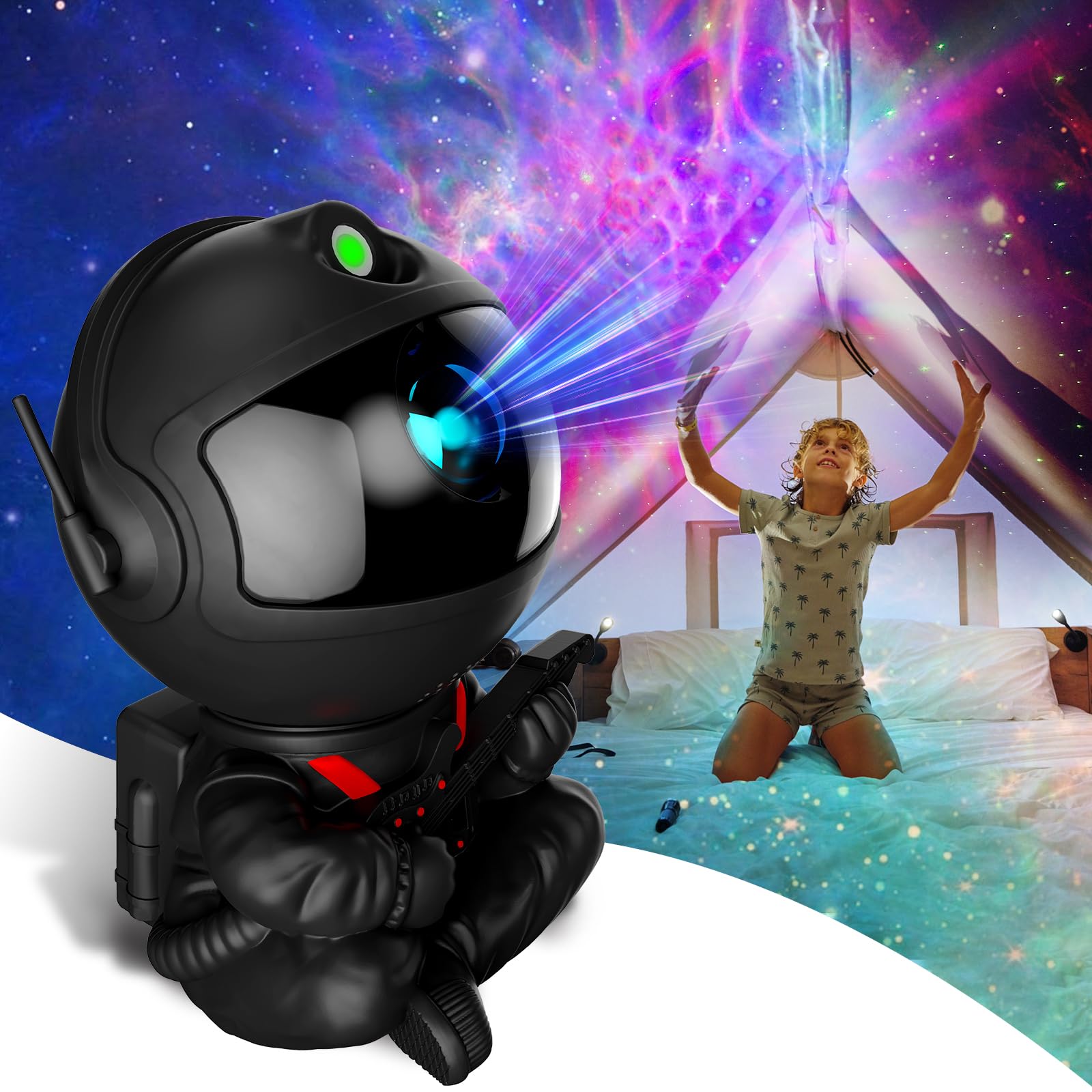 FSSQBFLC Astronaut Galaxy Projector, Star Projector LED Lamp, Remote & Timer, Black, Model HR-F2