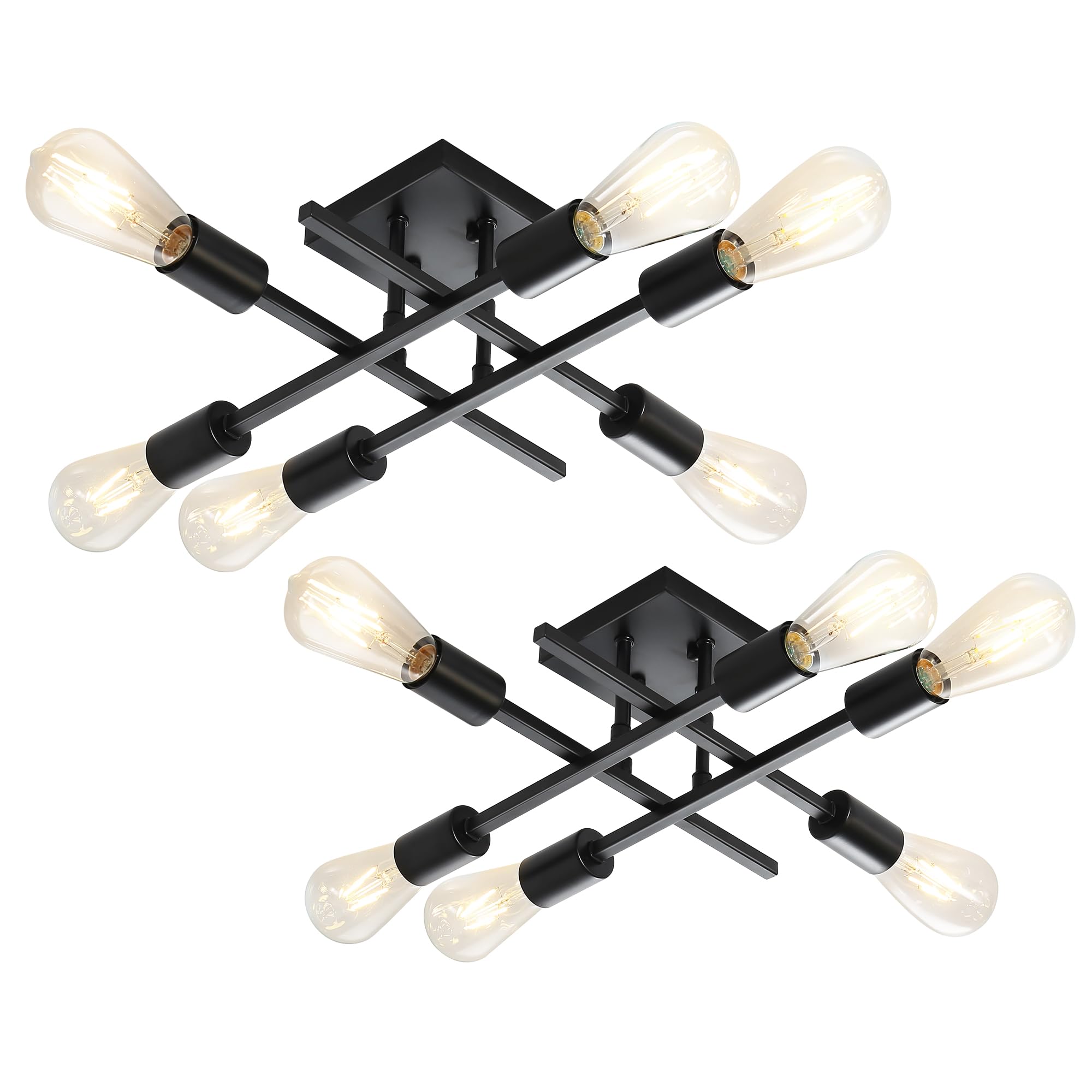 Eidonta 6-Light Semi Flush Mount Ceiling Light Fixture, 2 Pack Modern Black Sputnik Chandelier Lighting, Farmhouse E26 Stock Cei