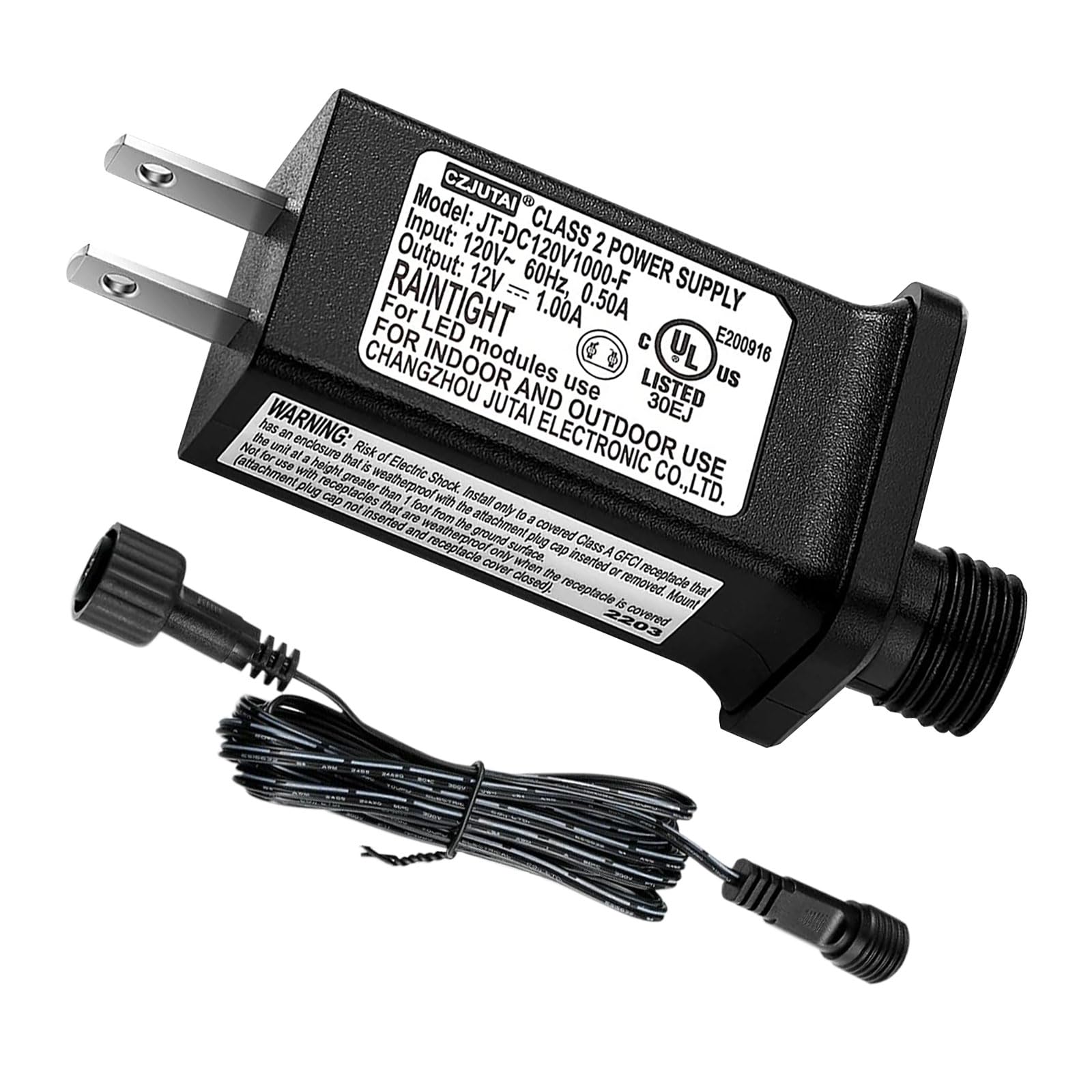 12V 1A LED Controller with Extension Cord, Replacement Model JT-DC120V1000-F Class 2 Power Supply Ip44 Low Voltage Transformer f