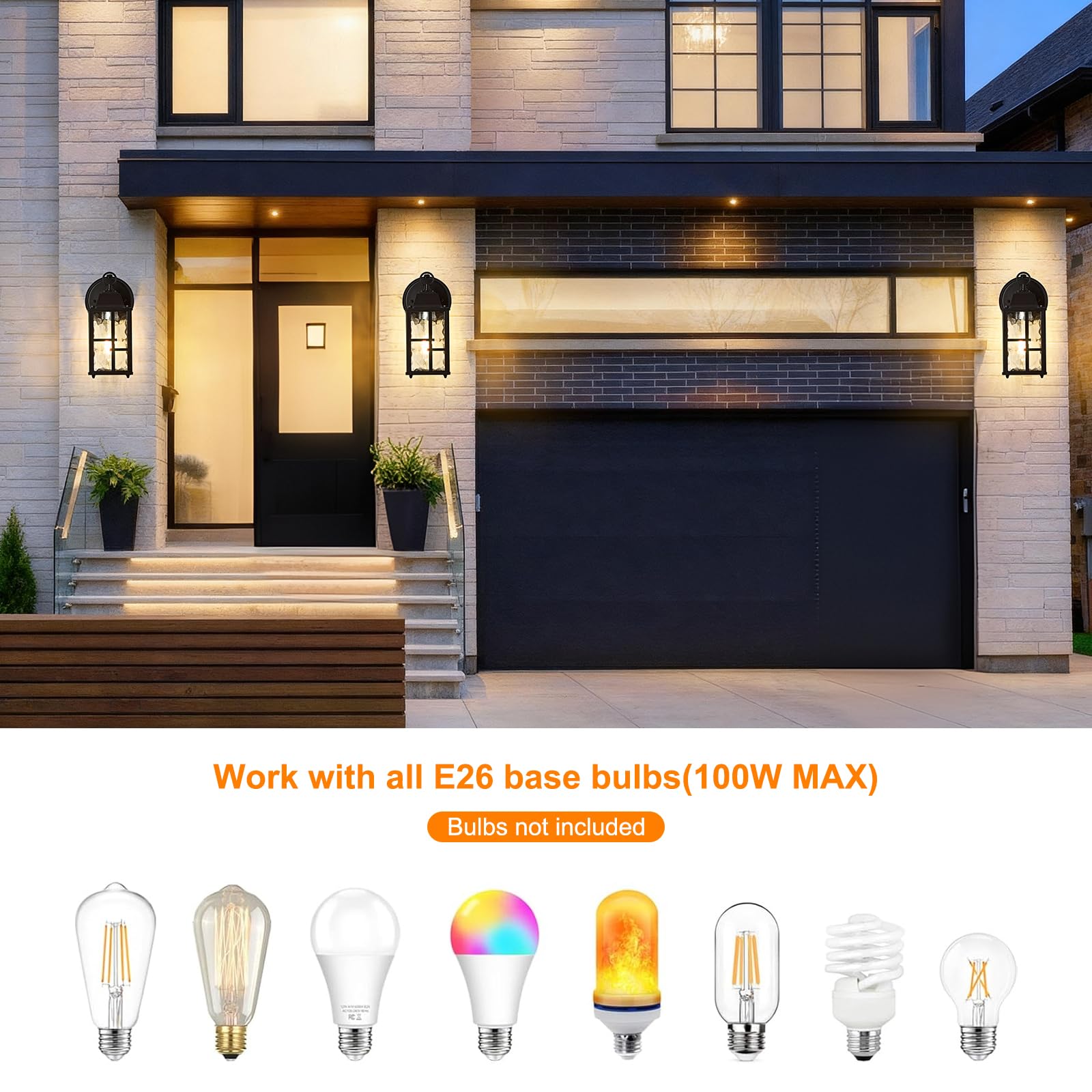 OKELI 2-Pack Dusk to Dawn Outdoor Wall Lights, Aluminum, 9.3", Weatherproof, Black & Gold-Trim, Model OK100-S2P-BG