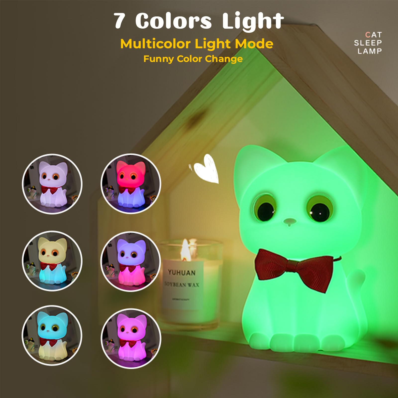 AVEKI Cat Night Light for Kids, Cute Squishy Silicone Cats Lamp for Baby Toddler Newborn Nursery, Dimmable Touch Night Light for