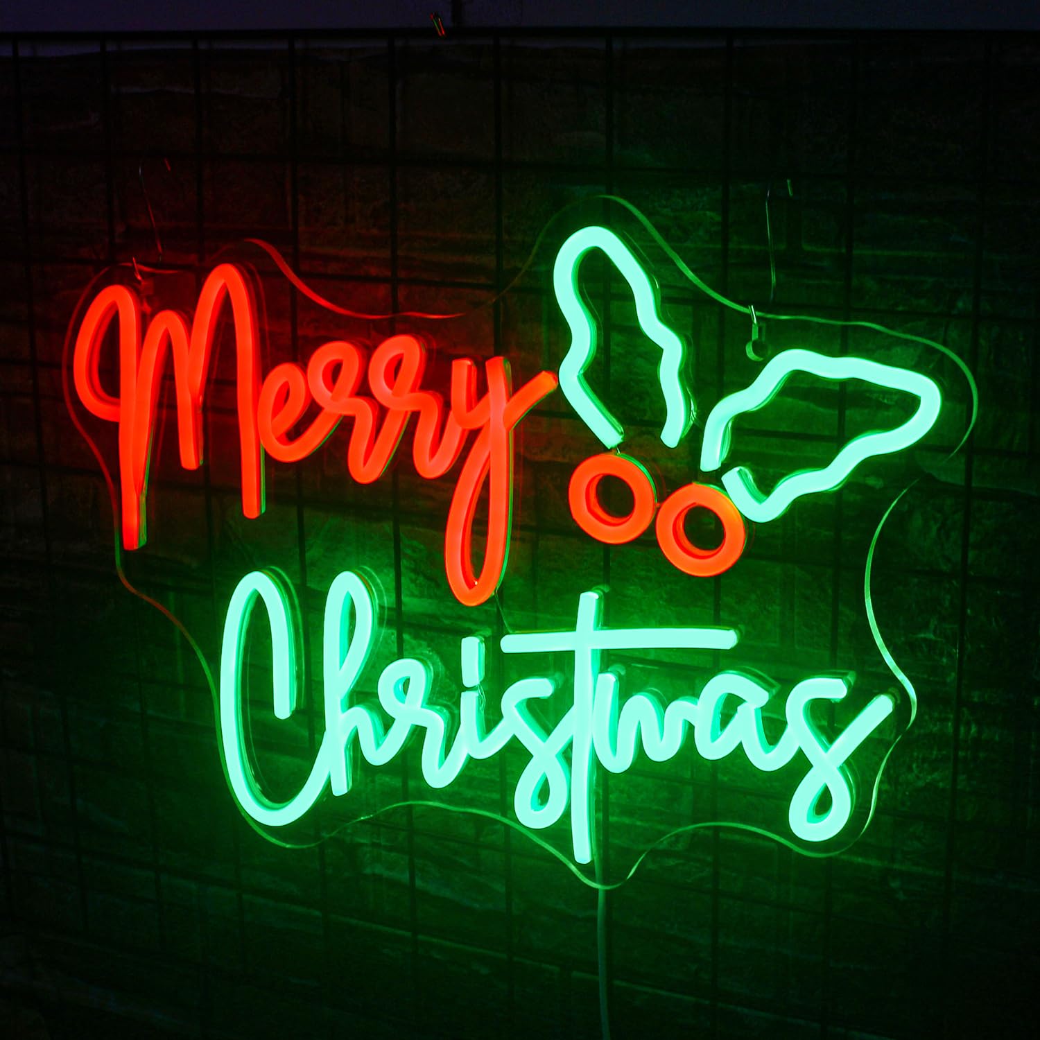 JURONGYILU Neon Sign - Holly Berry Merry Christmas LED Light, Acrylic, Colorful-Christmas, USB Powered for Home Bar Bedroom Decor