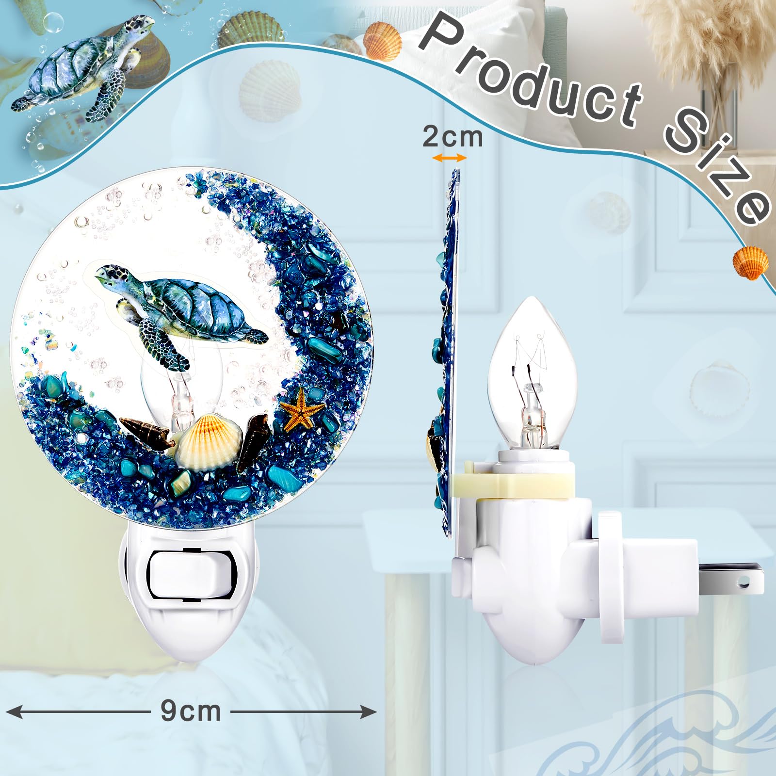 Hortsun Seashell Night Light - Ocean Animal Decorative Lamp for Bedroom, Living Room, Bathroom, Approx. 4.7x3.2x3.2 inches, Multicolor