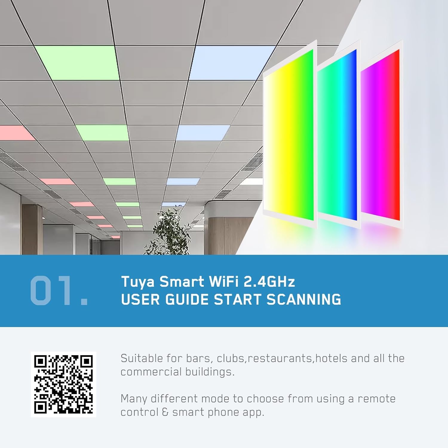 LED ENERGY PLUS 2x2 FT RGBW Flat Panel Light - 5000K Smart Wi-Fi Ceiling Light, 40W, 4400lm, Remote & App Controlled, 4 Pack