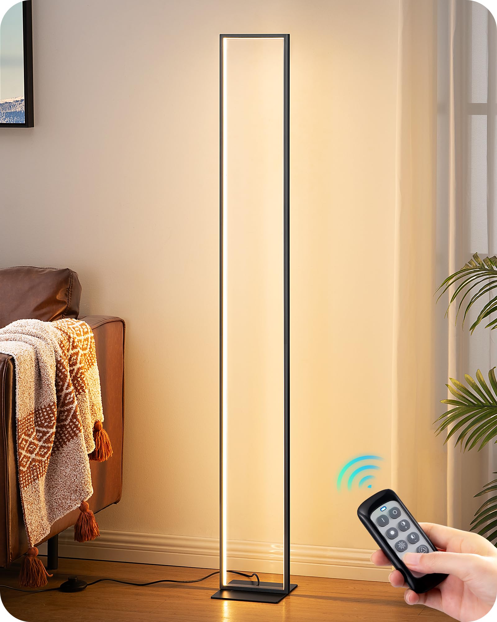 EDISHINE LED Floor Lamp, 55 Modern Minimalist Rectangular Corner Light, 3000K-6000K Dimmable, Remote Control & Foot Switch, Meta