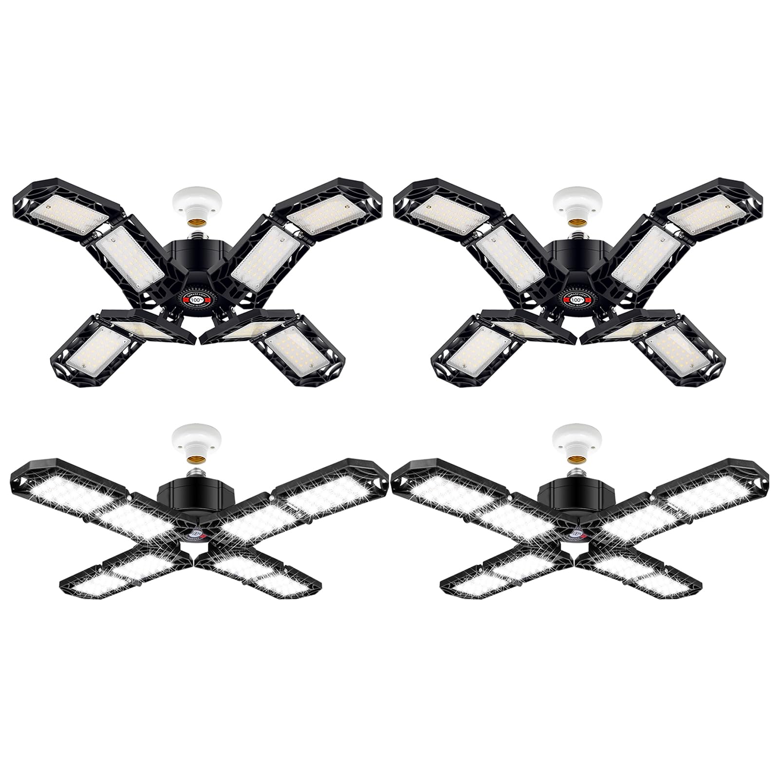 4 Pack LED Garage Light, Super Bright Screw in E26/E27 Ceiling Shop Work Lamp, 200W 20000 Lumen Deformable Basement Bulb Fixture