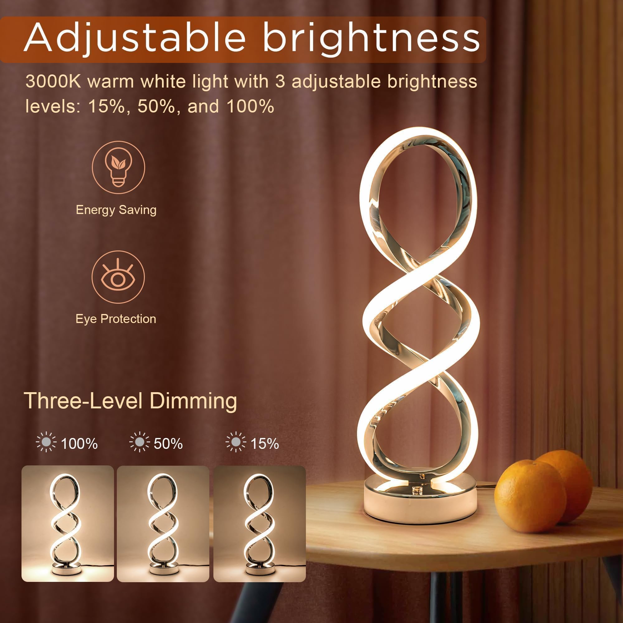 Adebime Modern Spiral Rgb Table Lamp - Touch Dimmable, 7 Colors, Unique Design For Bedroom & Living Room