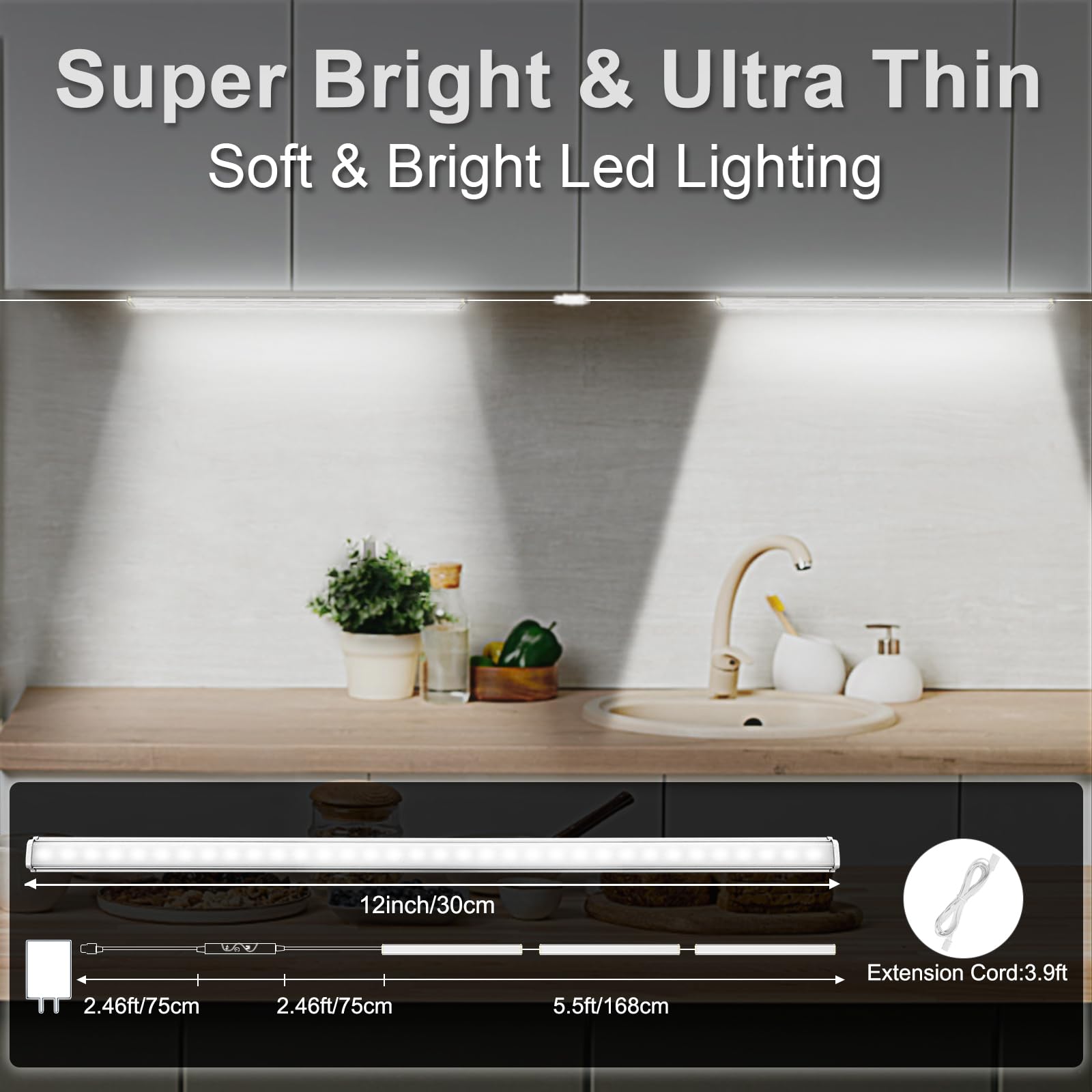 Daymeet Under Cabinet Lights, Dimmable 12" LED Lighting with Remote & App Control, 3 Color Temperatures, 3 Pcs