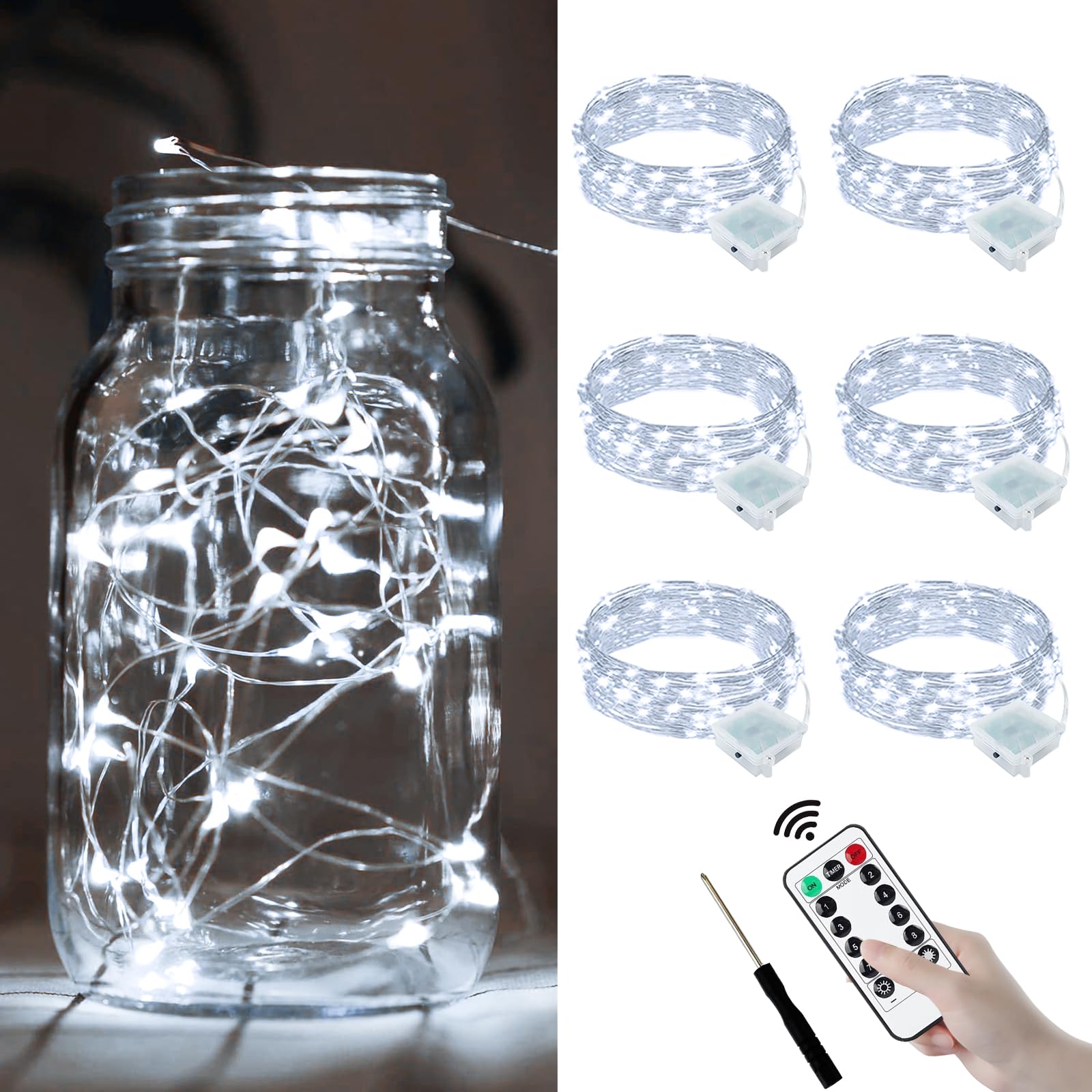 ZGWJ 6 Pack Fairy Lights Battery Operated with Remote  7ft 20 LED Mini Fairy String Lights with Timer 8 Lighting Modes Waterproof for Halloween Christmas Tree DIY  Parties  Bedroom Decorations White
