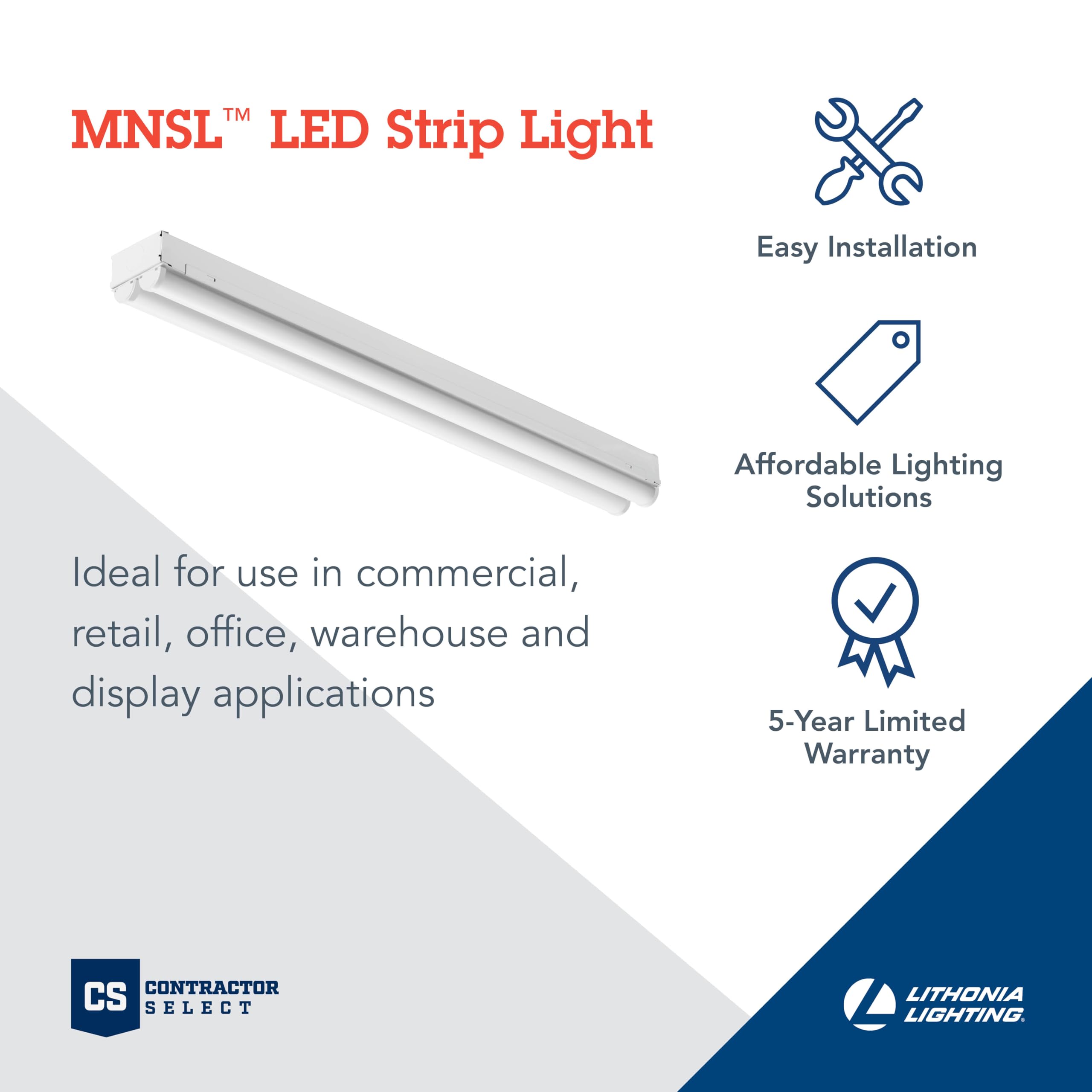 Lithonia Lighting Mnsl L24 2Ll Mvolt 40K 80Cri M6 White Led Strip Light, Mvolt, 2-Foot, 2-Light