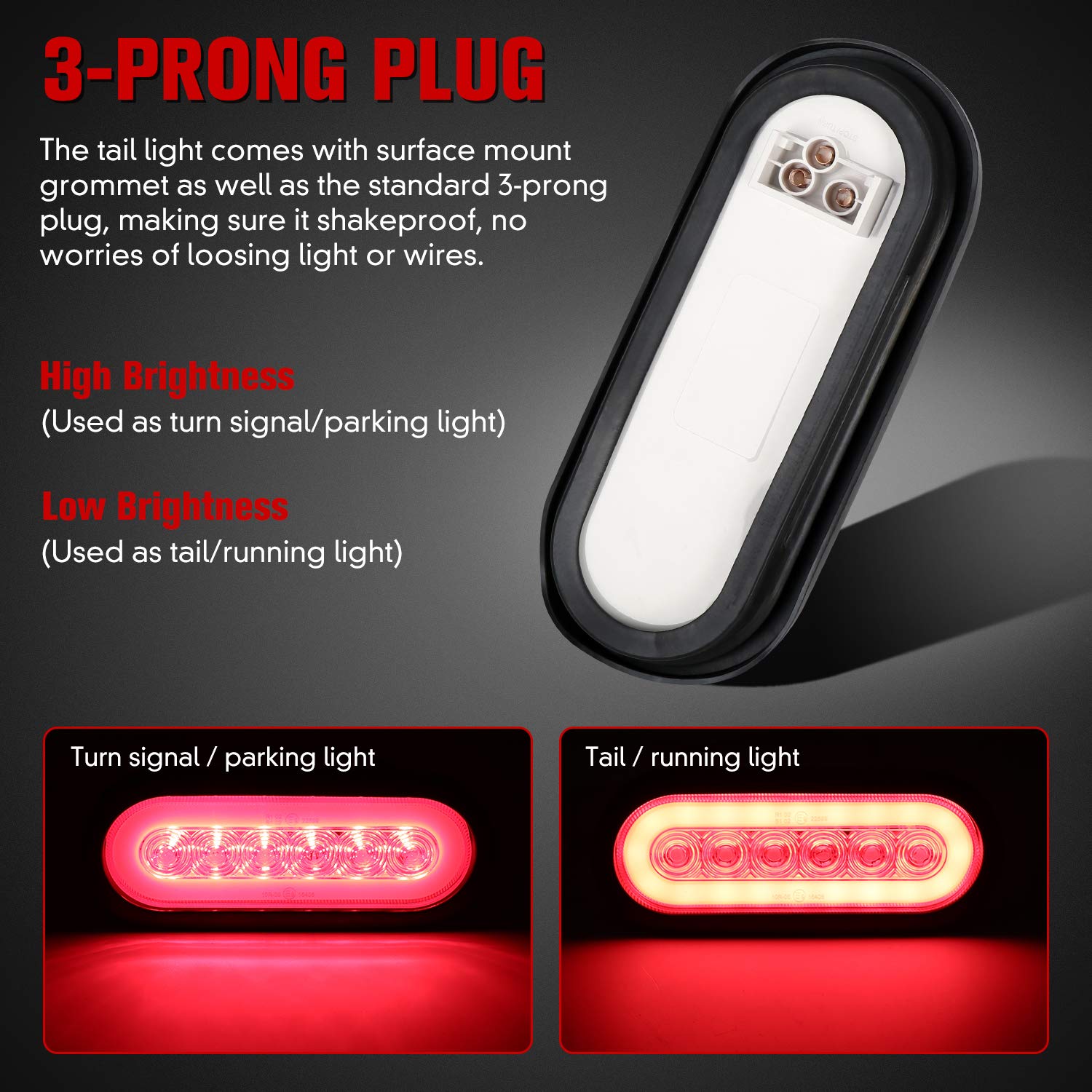 Aaiwa 6&quot; Oval Red Led Trailer Tail Lights 2Pcs, Turn Stop Brake Trailer Lights For Rv Truck, With Surface Mount Grommet