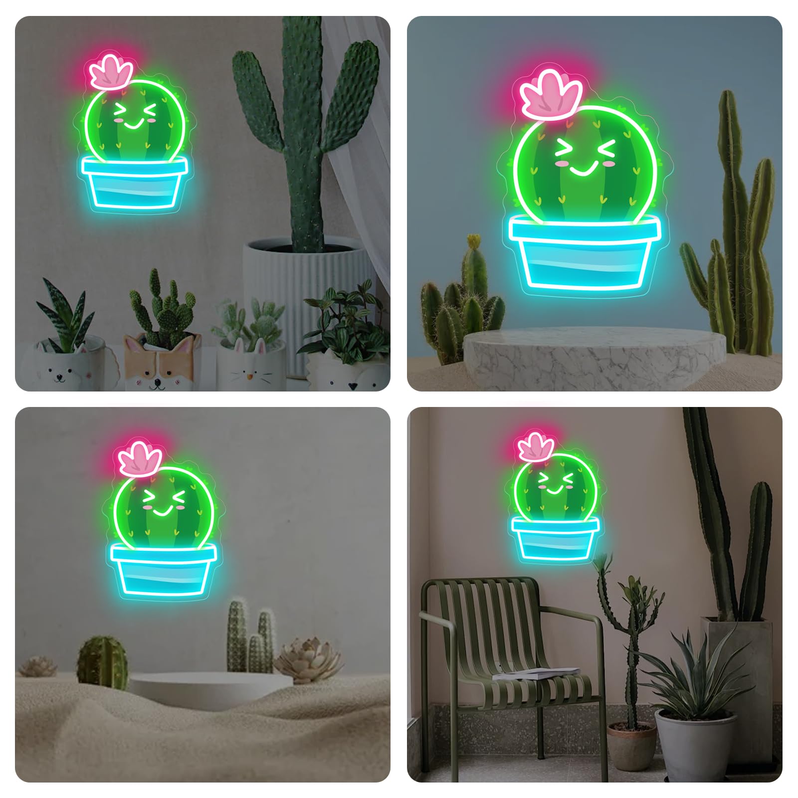 Lotus Cactus Uv Neon Sign Cactus With A Flower Led Light Sign Houseplant Decoration Aesthetic Decor For Flower Store  Parties  Coffee Shops  Salons  Shop Window Store Display malt-inspired Bar Opening Gift