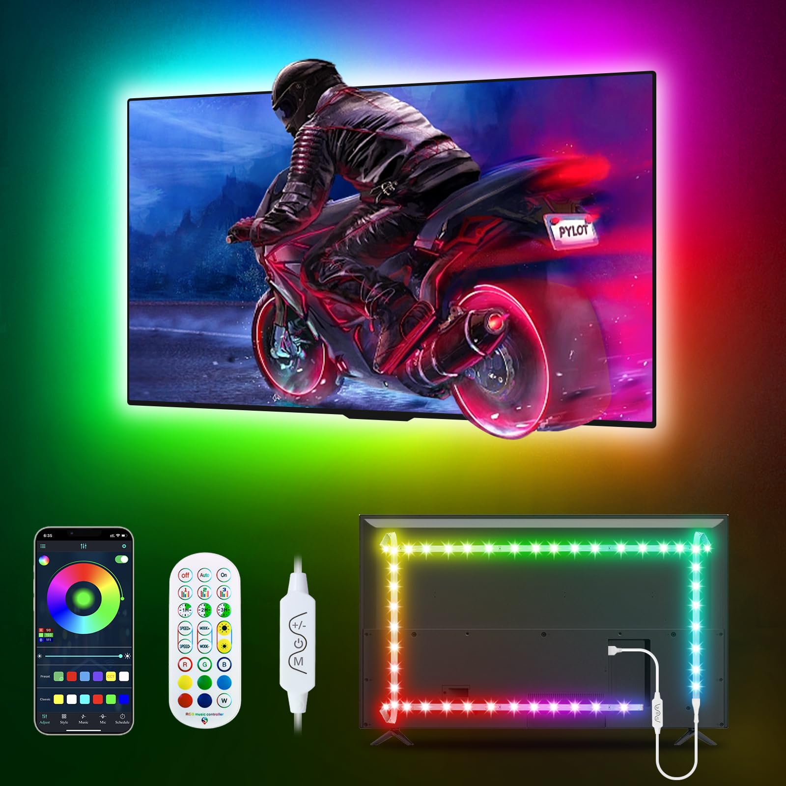 KeShu LED Lights for TV 55-75 Inch, 16.4ft Rainbow Color Changing Backlight with Remote and Bluetooth APP