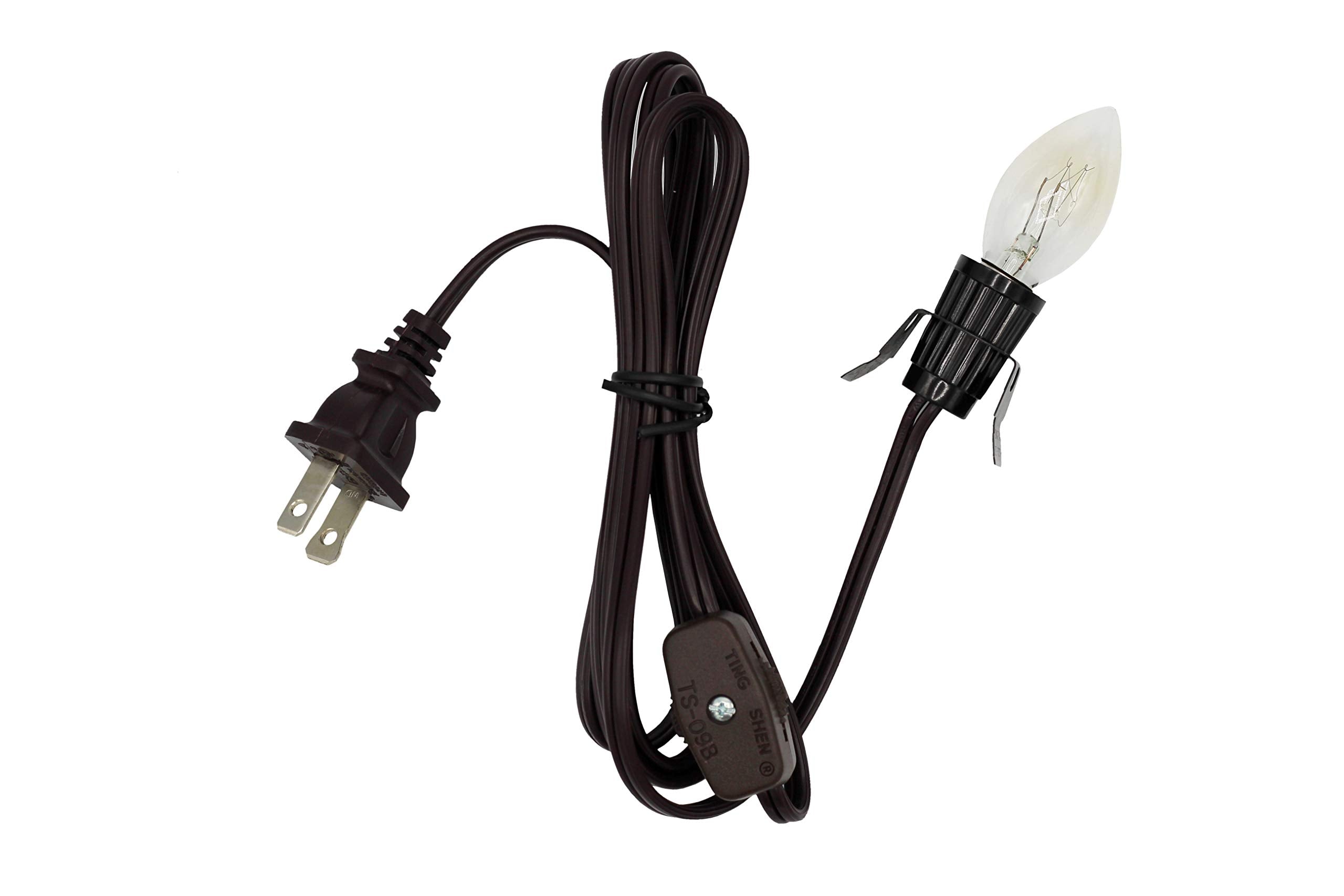 Creative Hobbies Clip-in Lamp Cord and 7w Bulb for Salt Lamps, Christmas Villages, Pumpkins & More - 6 Foot with On/Off Switch (