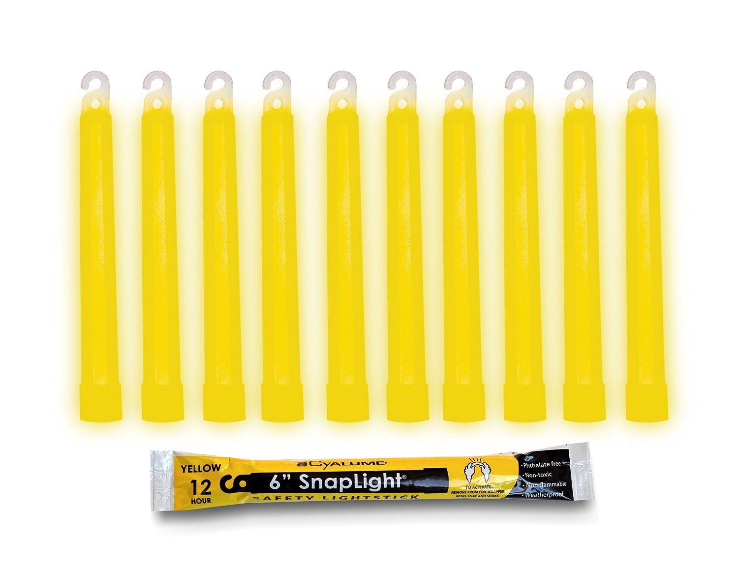 Cyalume Glow Sticks - 6” Emergency SnapLight Flares, Yellow, 8 Hour Duration, 10 Pack, Model 9-08004