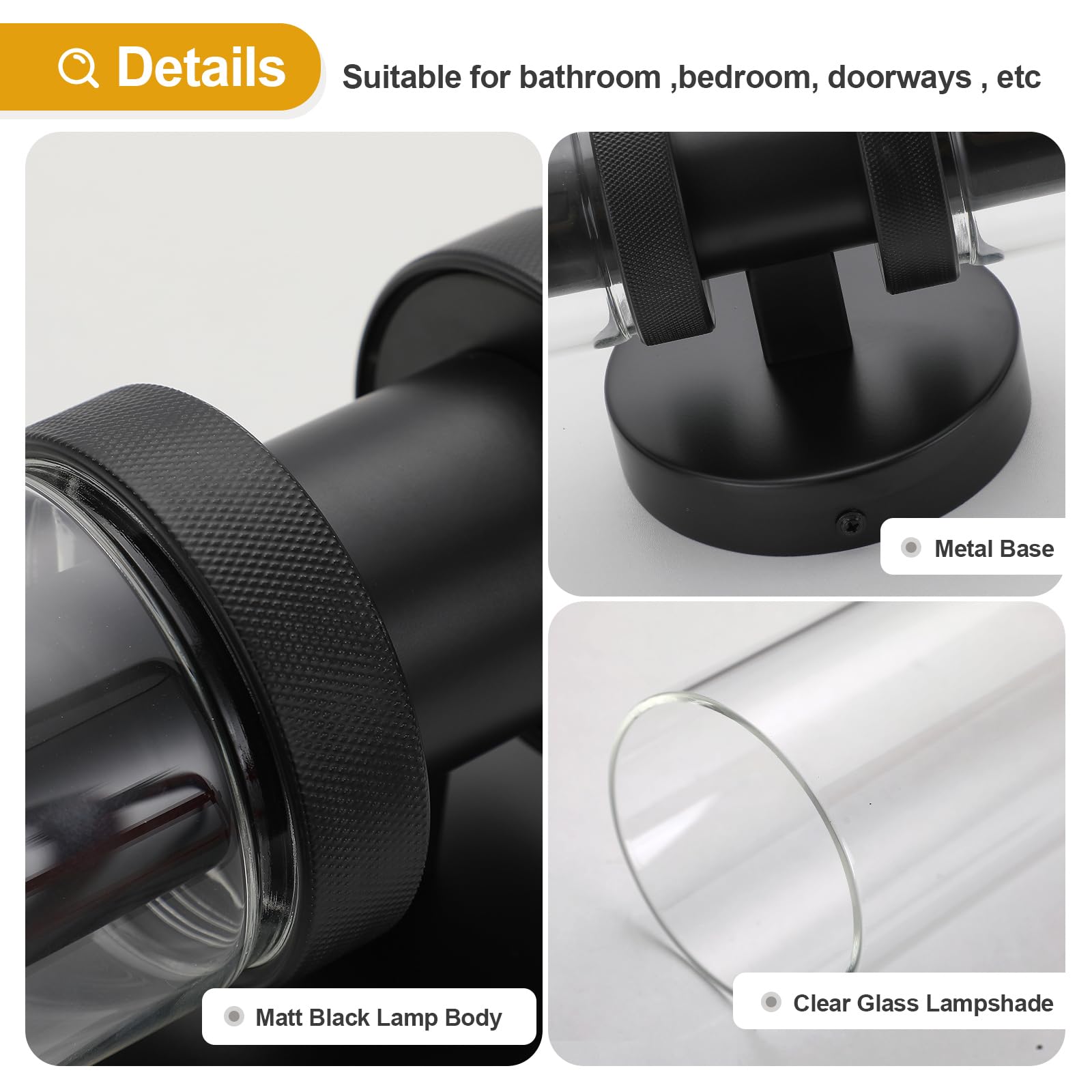 Ecobrt 2 Light Bathroom Vanity Light Side Mirror Farmhouse Bathroom Light Fixtures Black, E26 Wall Lamps For Bedroom, Industrial