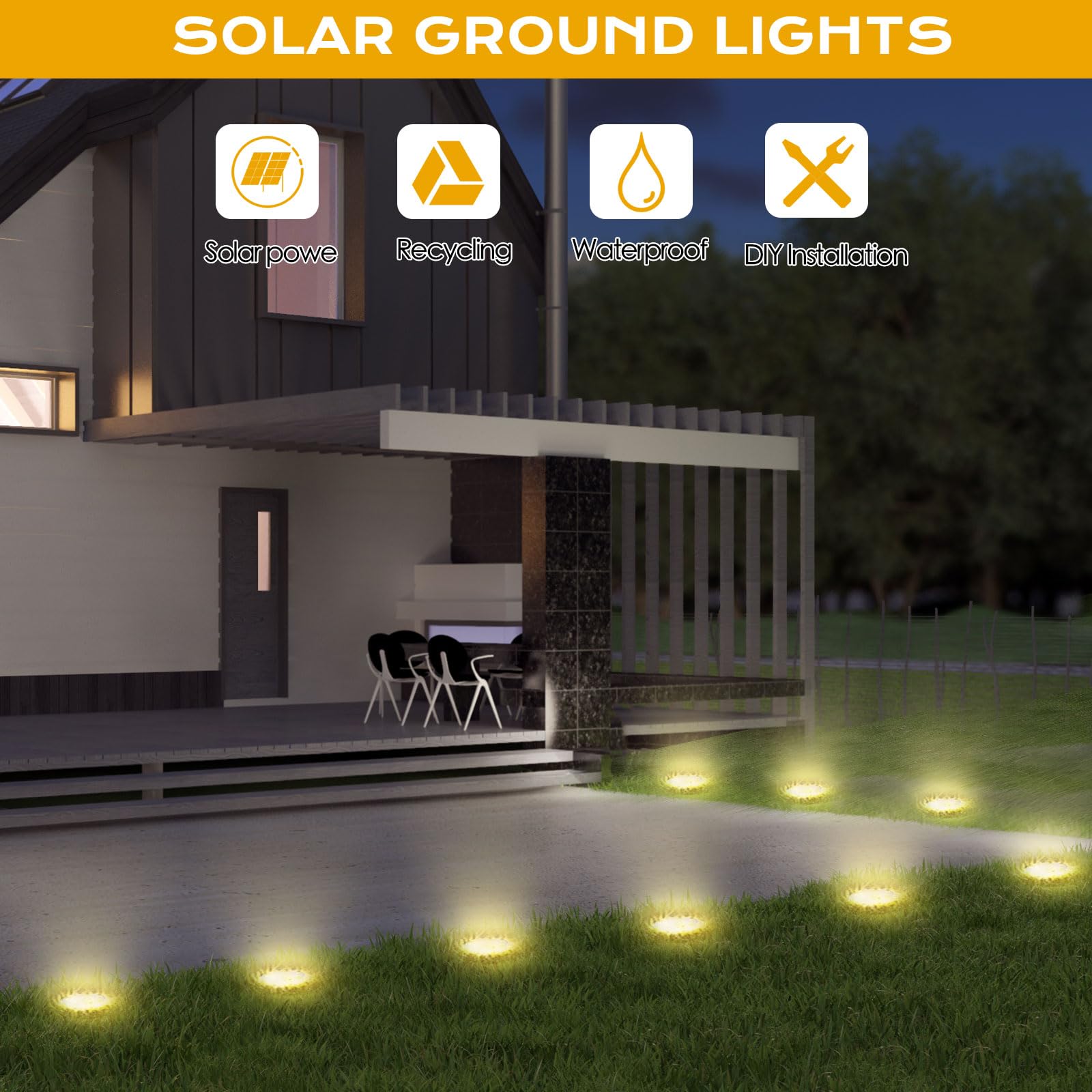 Solar Lights Outdoor 10 Pack  Solar Garden Outdoor Waterproof Pathway Lights Bright In-Ground Light Outdoor Lighting Decor For Lawn  Patio  Yard  Driveway  Step And Walkway Warm Light