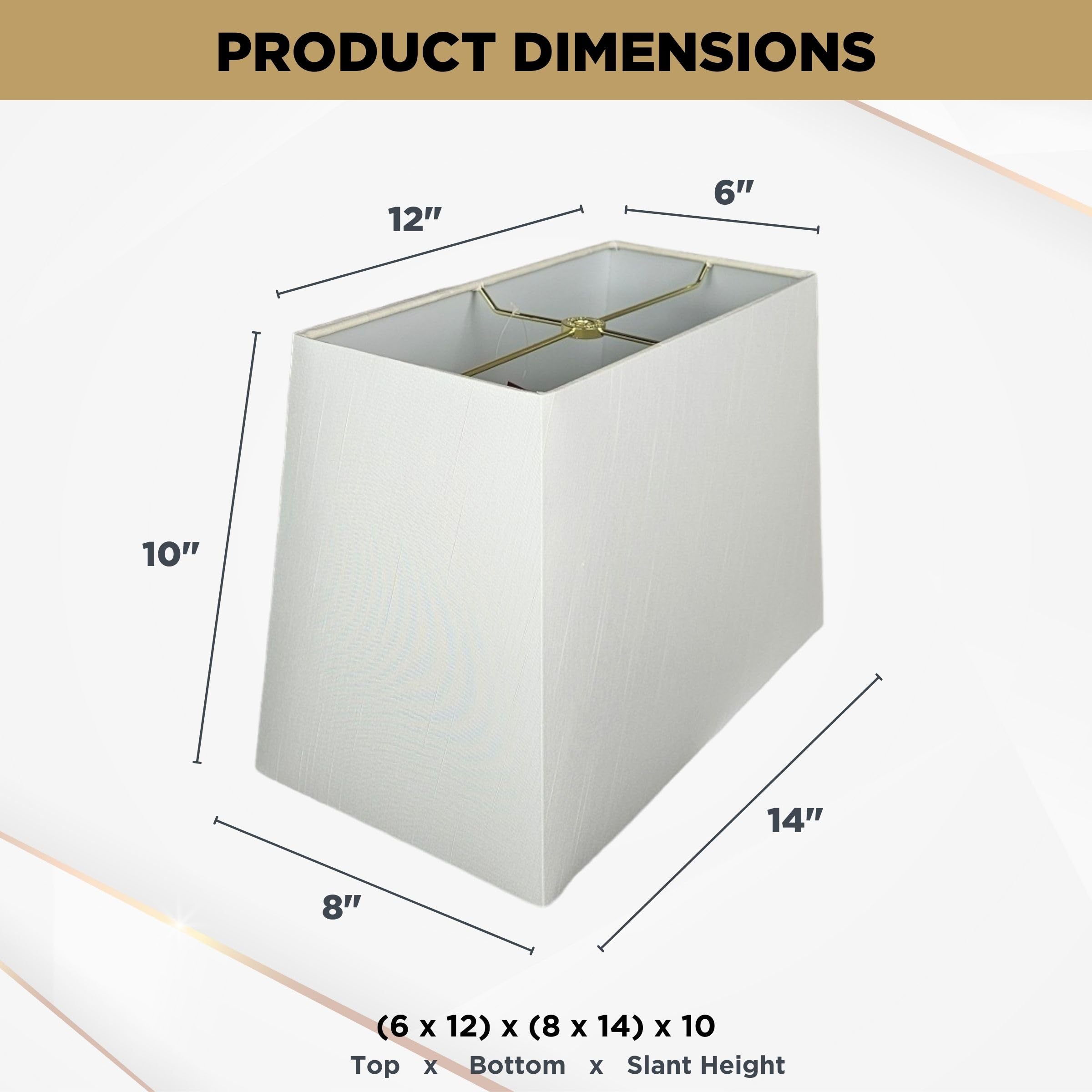Royal Designs, Inc. Rectangle Hardback Lamp Shade HB-613-14WH, Fabric, White, (6x12) x (8x14) x 10