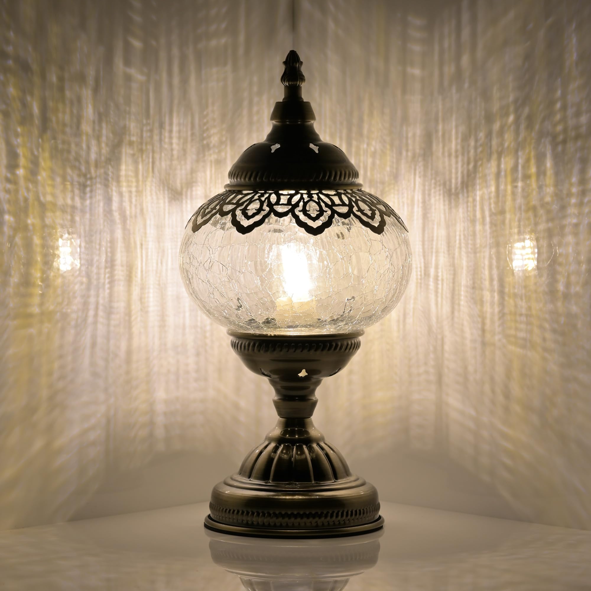 GOGERS Turkish Moroccan Table Lamp, Handmade Mosaic Glass, Tiffany Style, White 1, Model GS-HH-Y8, Decorative Desk Lamp for Bedroom