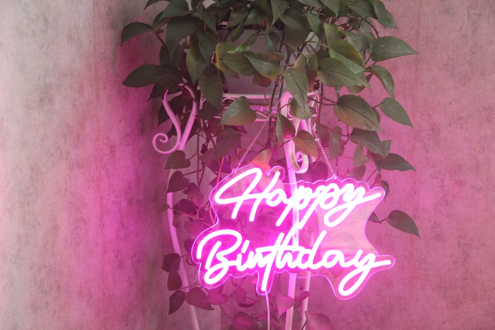 Ulalaza LED Neon Sign Night Light - Happy Birthday Apink, Acrylic, 16.5inx9.1in, USB Chain Light for Home, Party, Wedding Decor