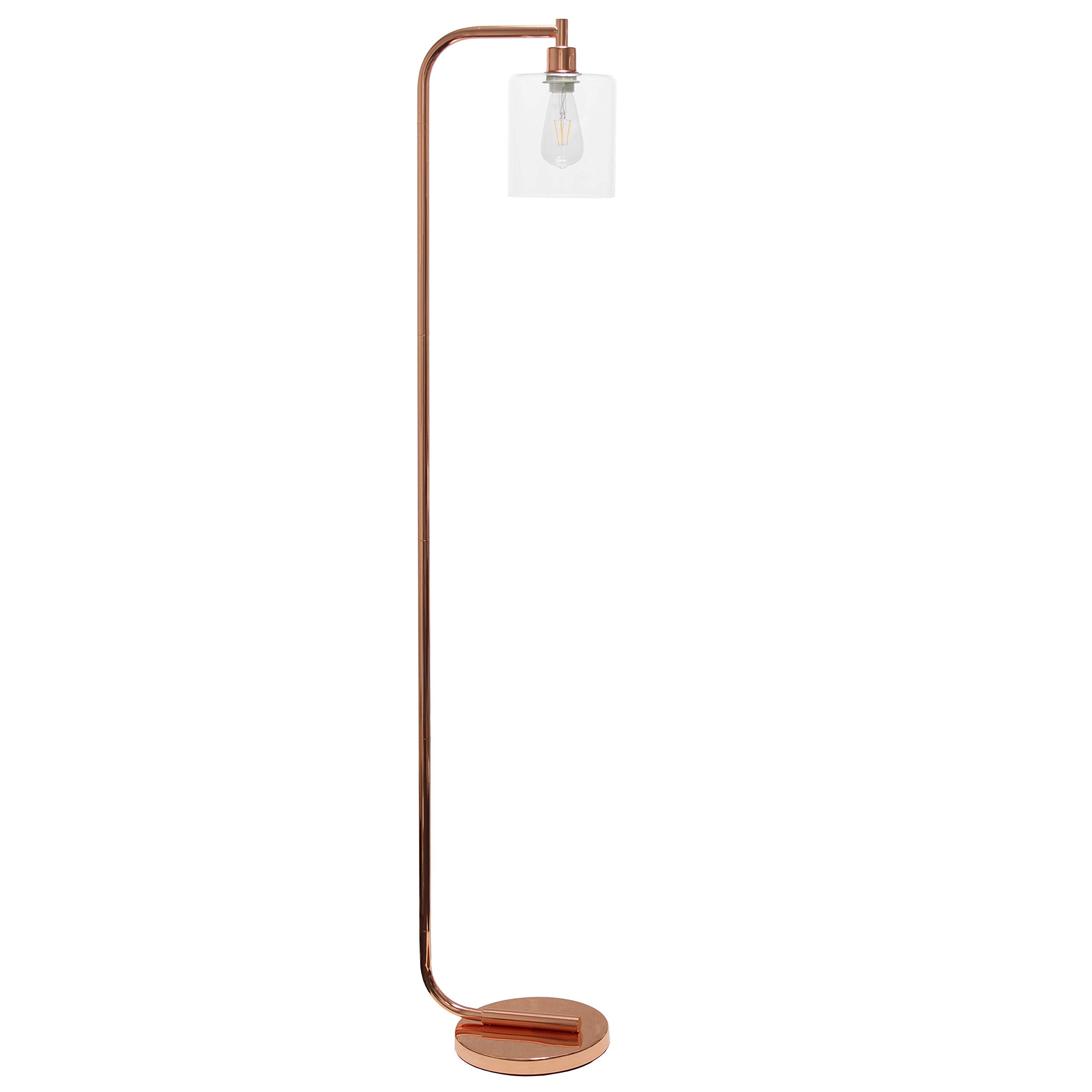 Simple Designs Antique Style Iron Lantern Floor Lamp, 63in Height, Rose Gold, Model LF1036-RGD, Glass Shade