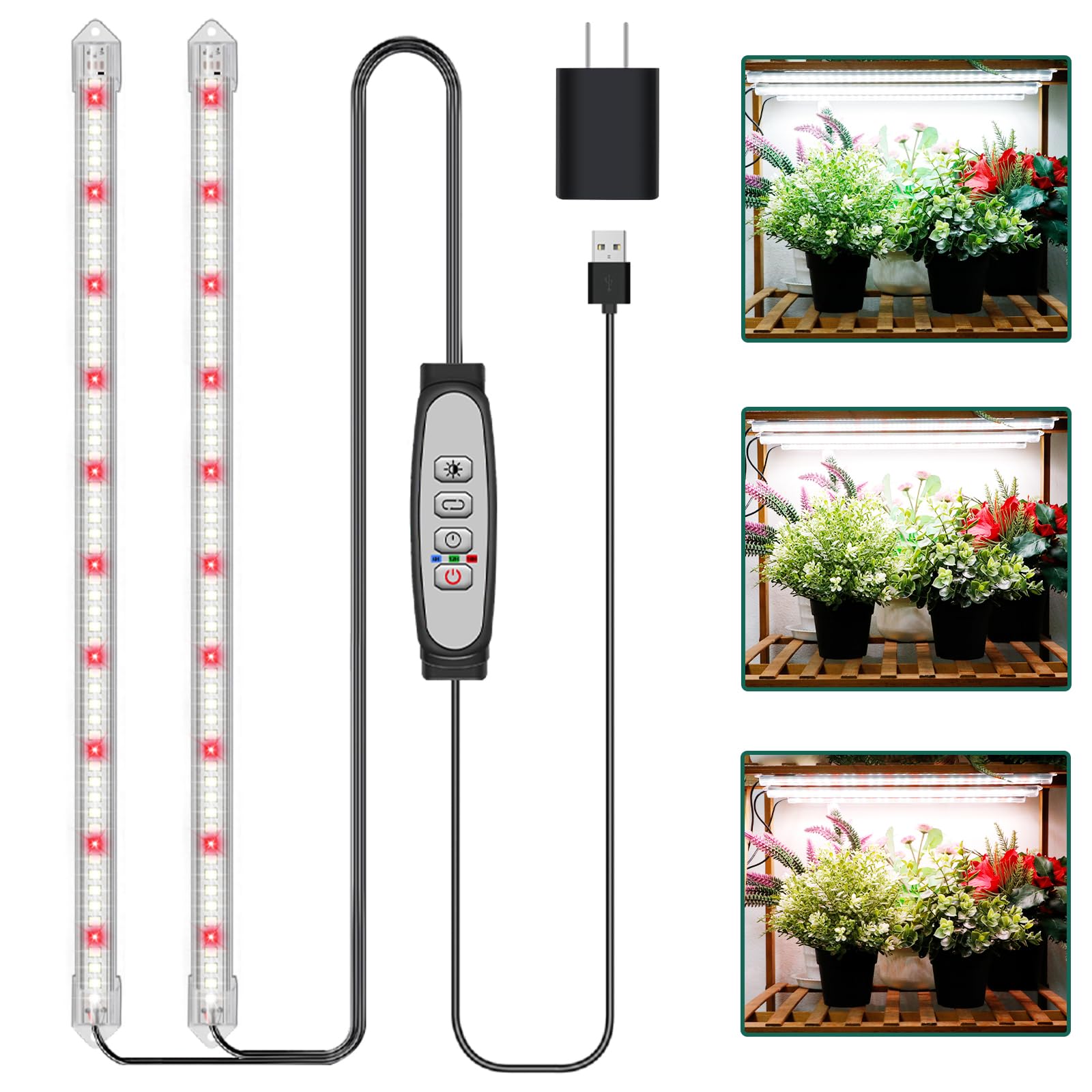 LPMZMBL 2-Bar Grow Light Bands for Indoor Plants  16 Full Spectrum Plant Lights  6500K Sunlike Grow Lights with 6/12/18H Timer  5-Level Dimmable for Indoor Growing